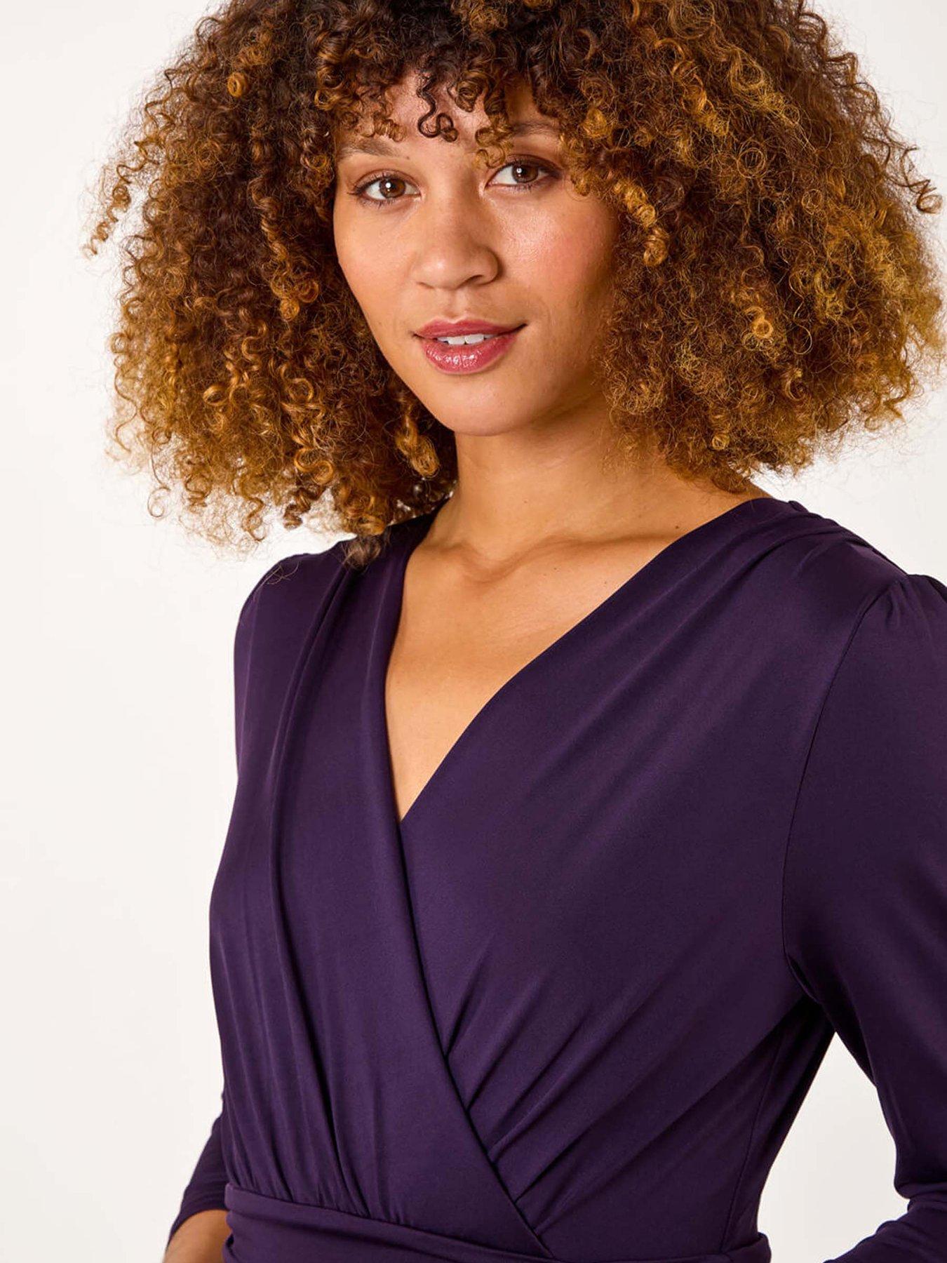 roman-mock-wrap-v-neck-stretch-midi-dress-purpleoutfit