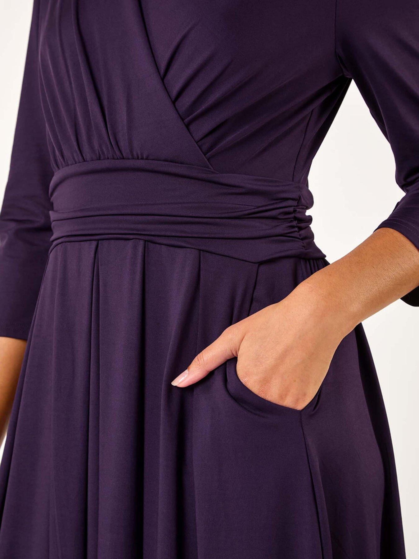 roman-mock-wrap-v-neck-stretch-midi-dress-purpledetail