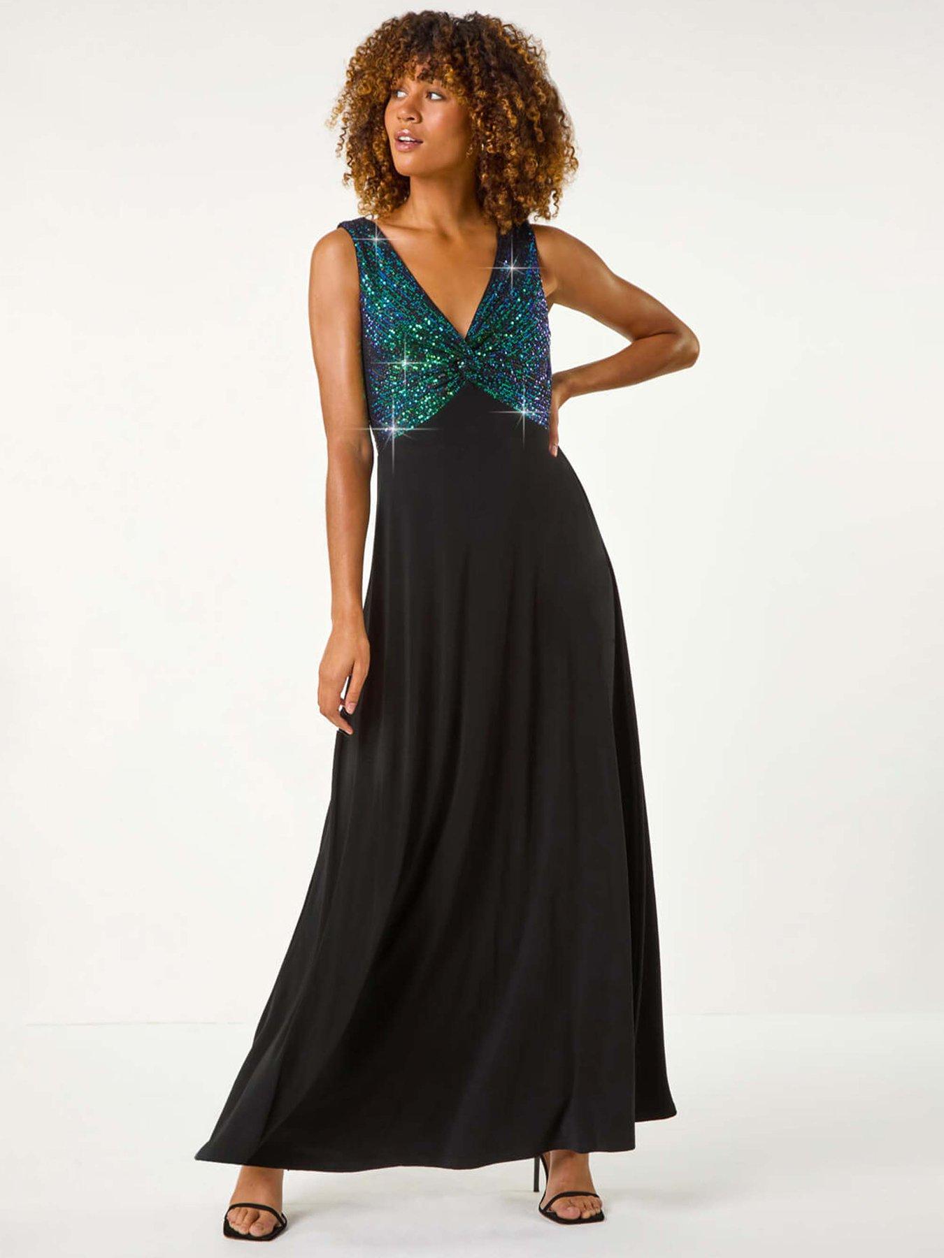 roman-contrast-sequin-bodice-maxi-dress-greenfront