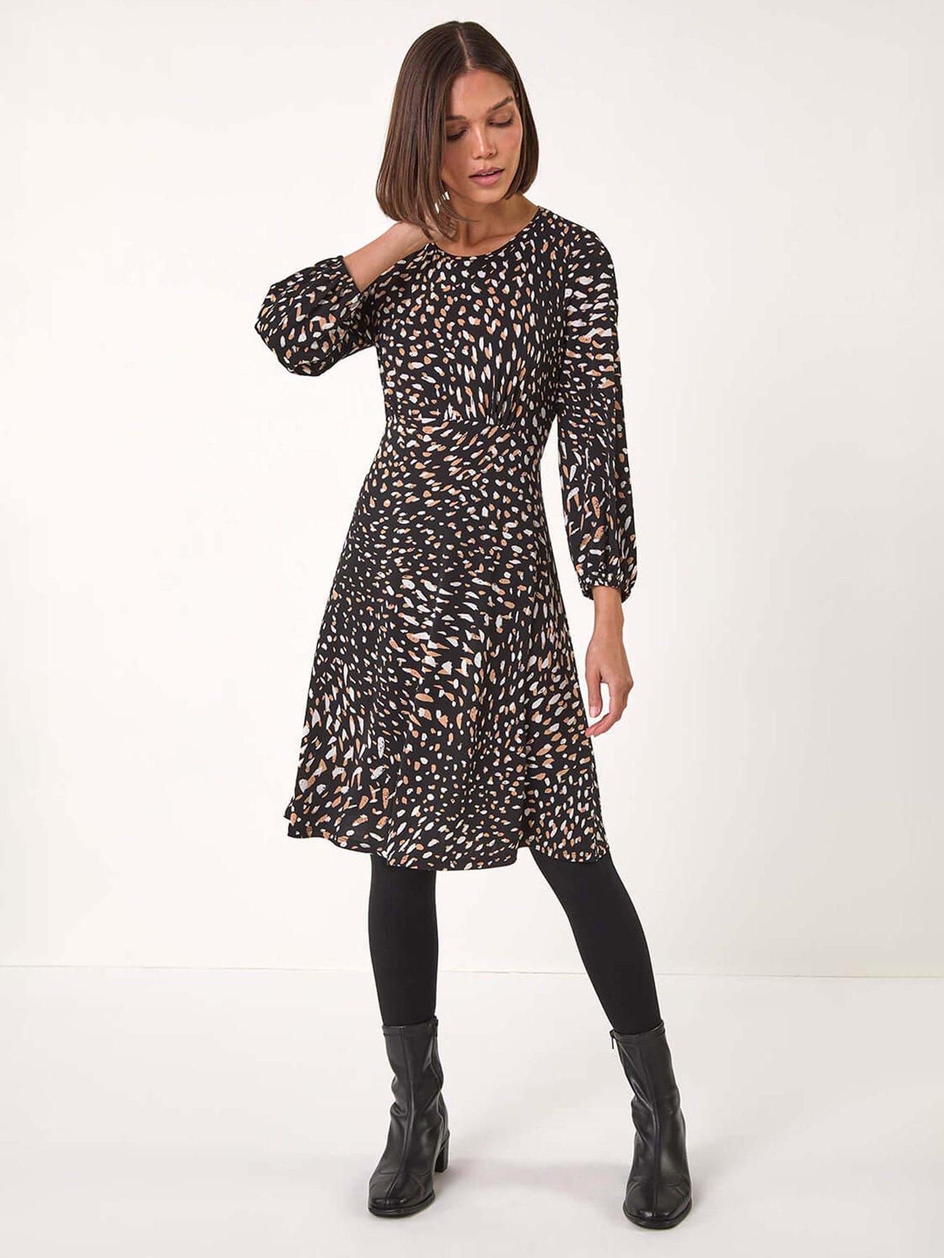 Roman Speckled Print Stretch Dress - Tan