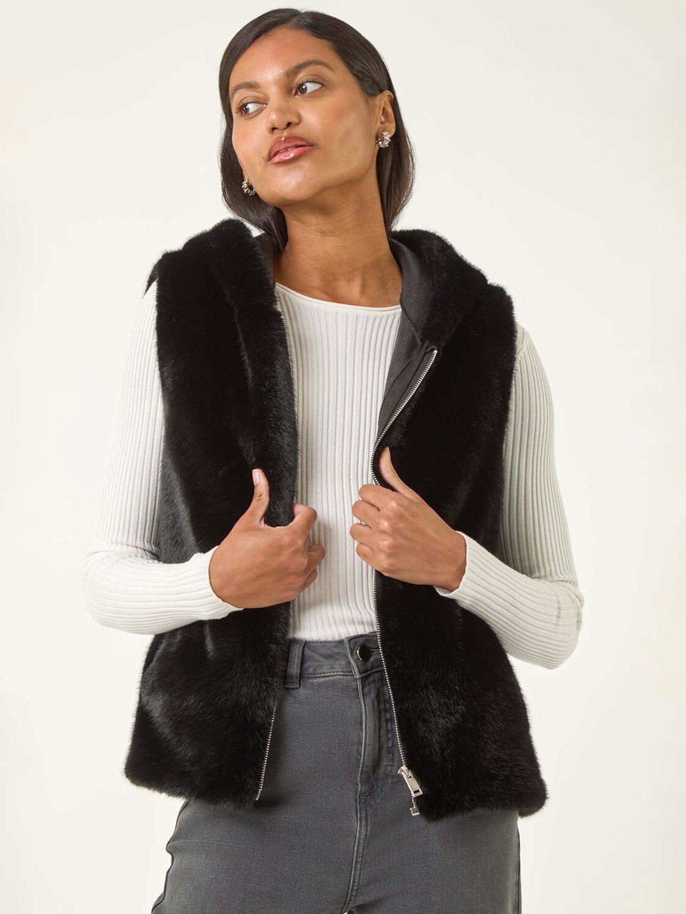 Roman Hooded Faux Fur Gilet - Black