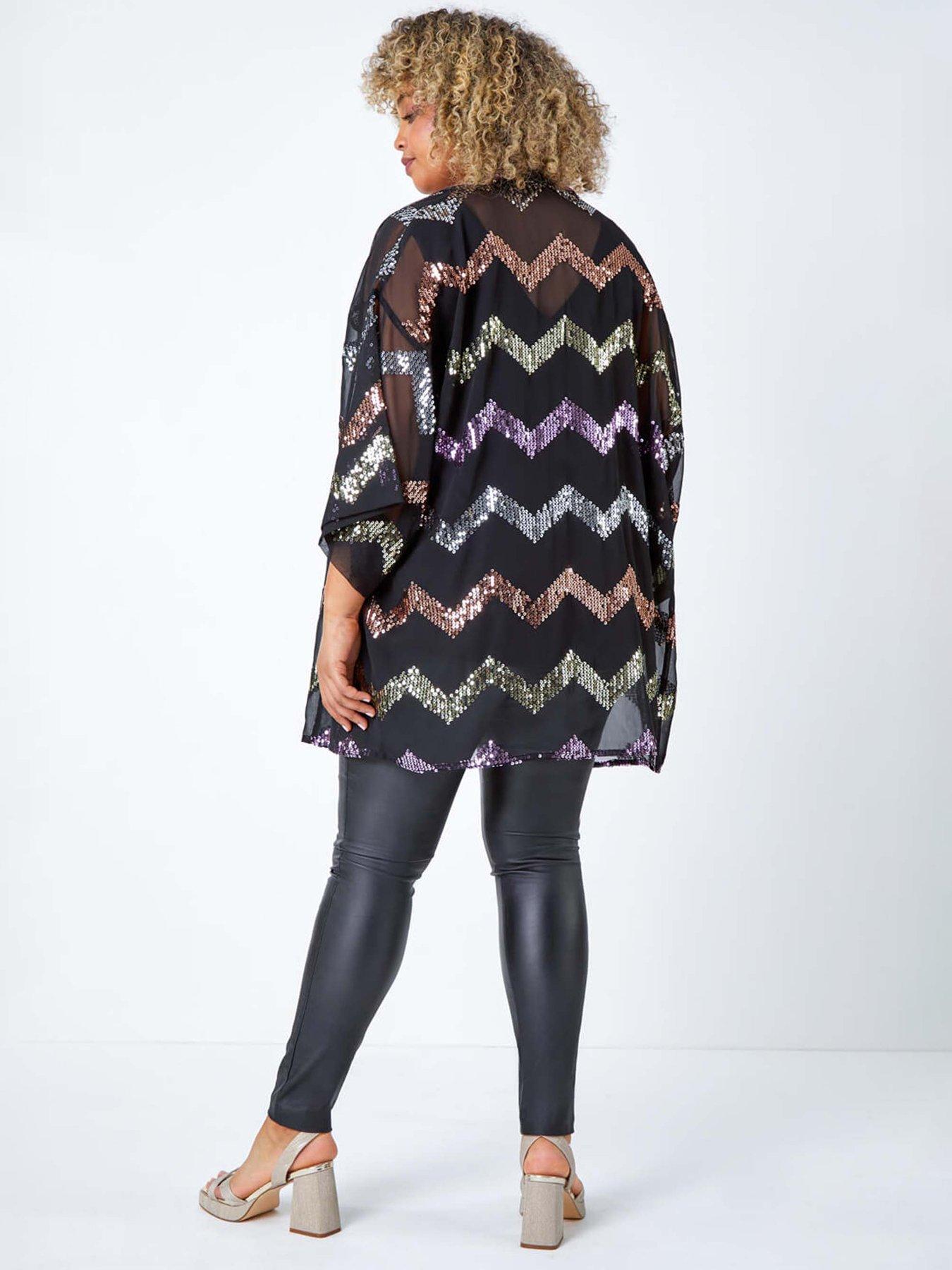 roman-curve-34-sleeve-sequin-zig-zag-kimono-blackstillFront