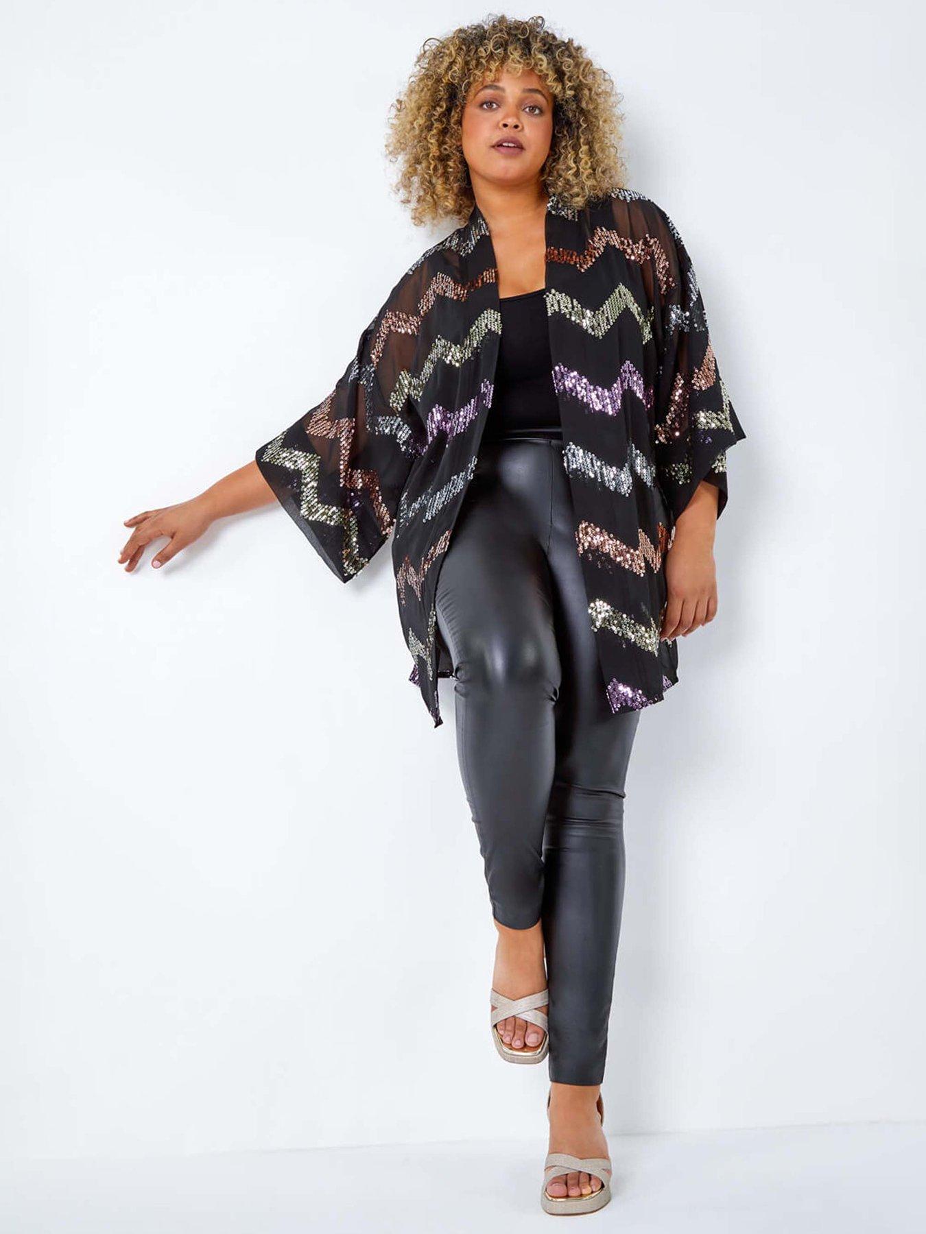 roman-curve-34-sleeve-sequin-zig-zag-kimono-blackback