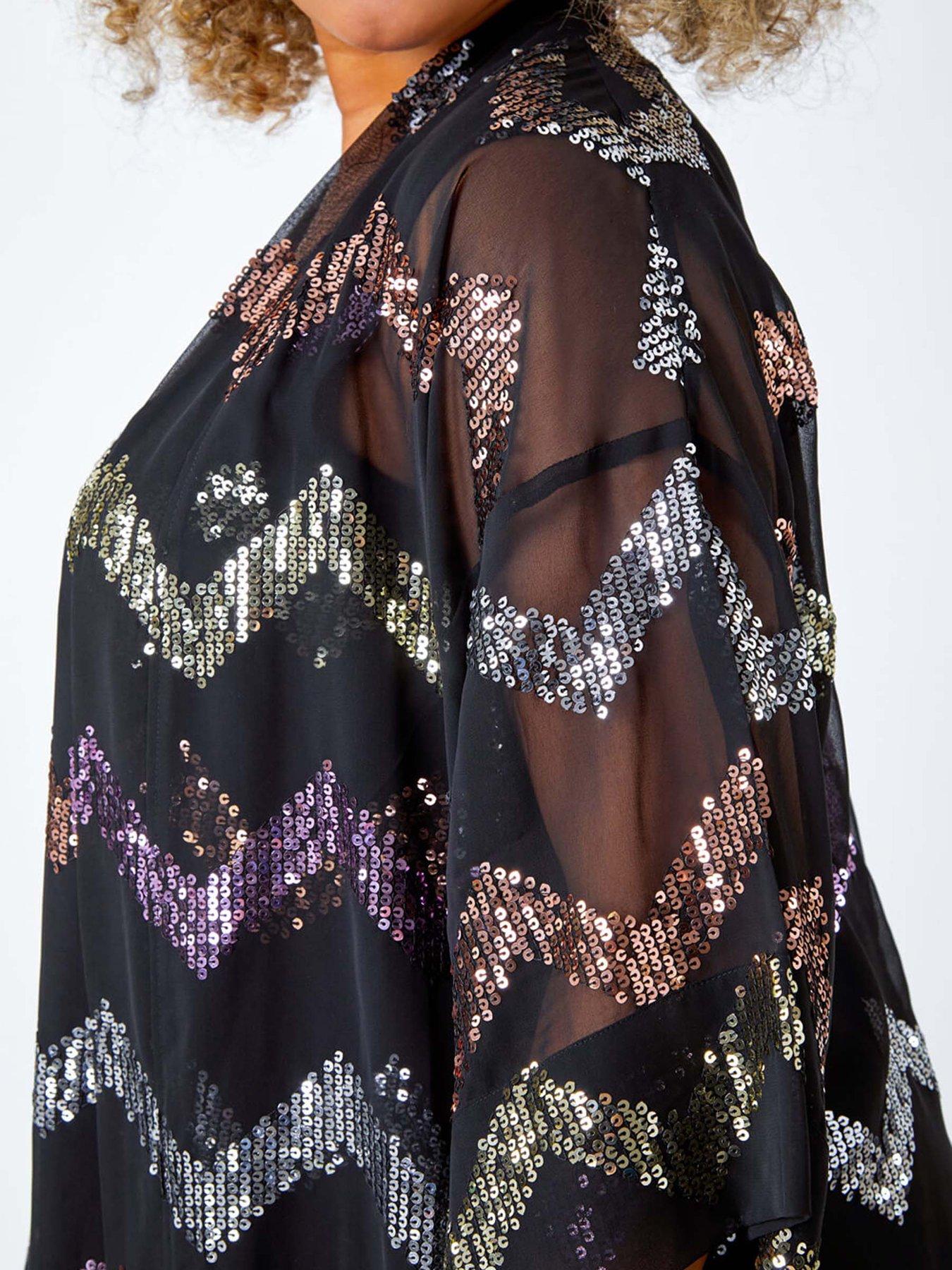 roman-curve-34-sleeve-sequin-zig-zag-kimono-blackdetail