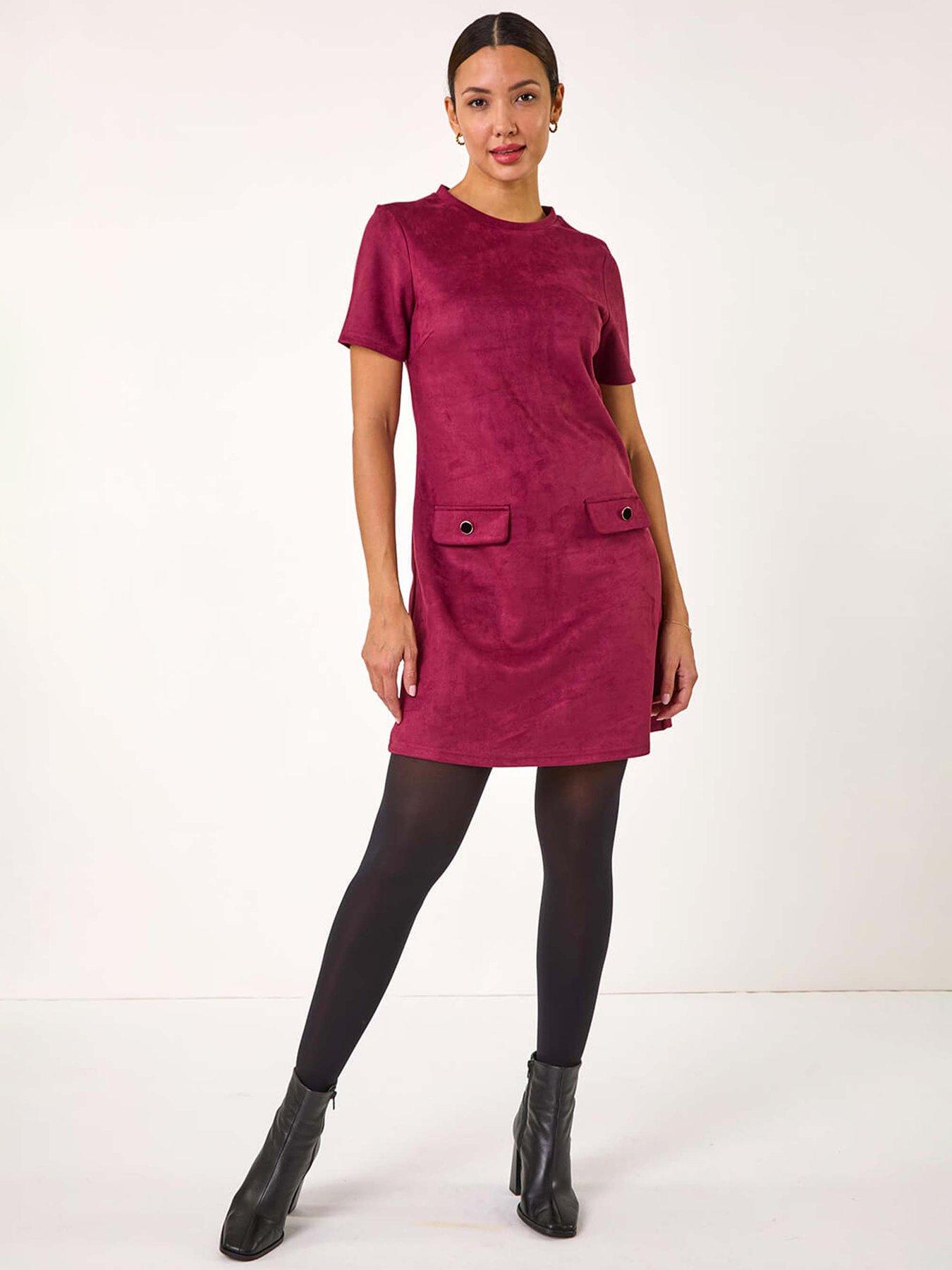 roman-suedette-button-shift-stretch-dress-wine