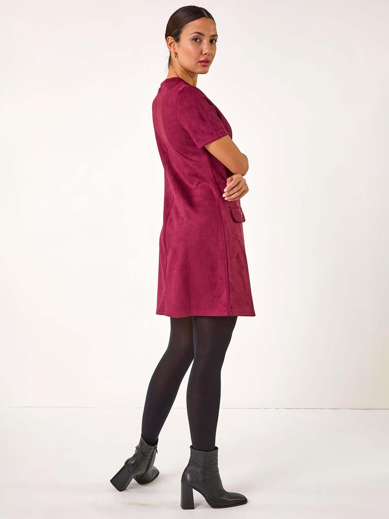 roman-suedette-button-shift-stretch-dress-winestillFront