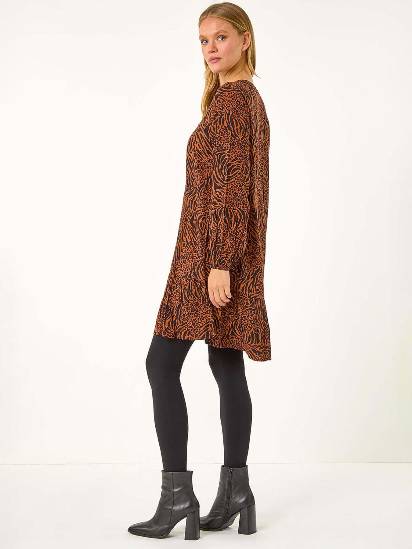 roman-animal-print-pintuck-smock-dress-ruststillFront