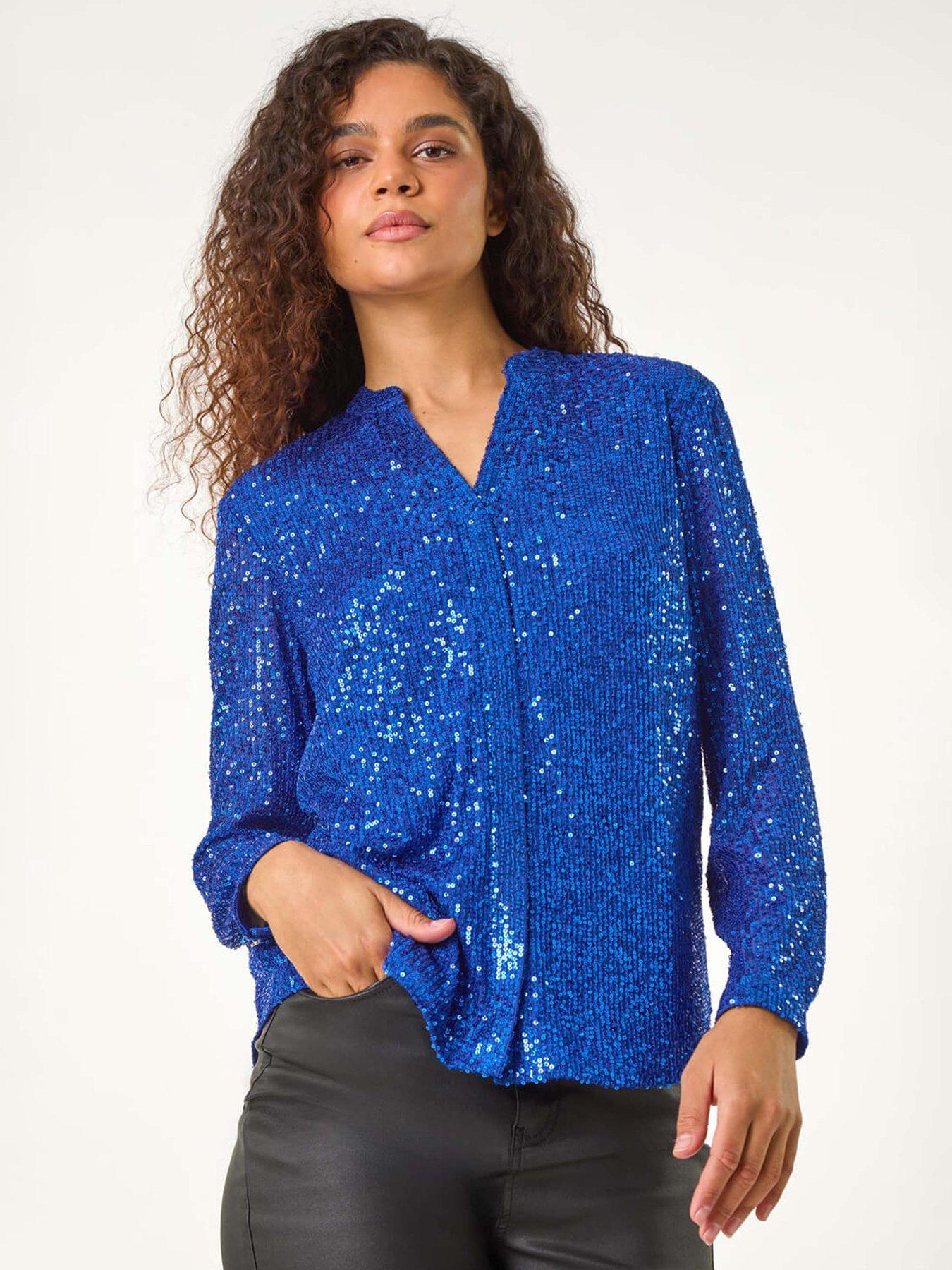 roman-embellished-sequin-stretch-blouse-royal-blue