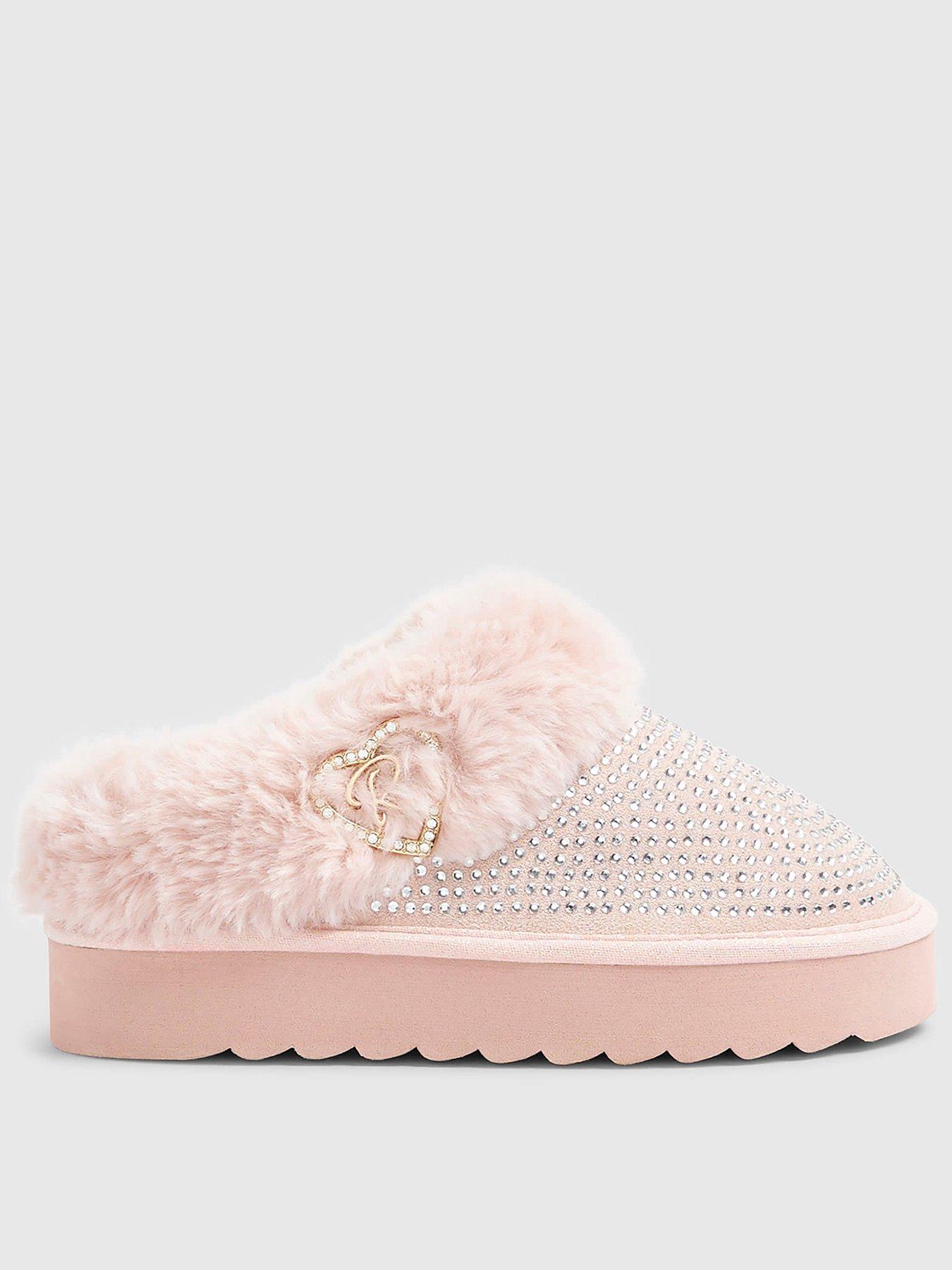 River Island Older Girls Heatseal Closed Toe Diamante Slippers - Pink
