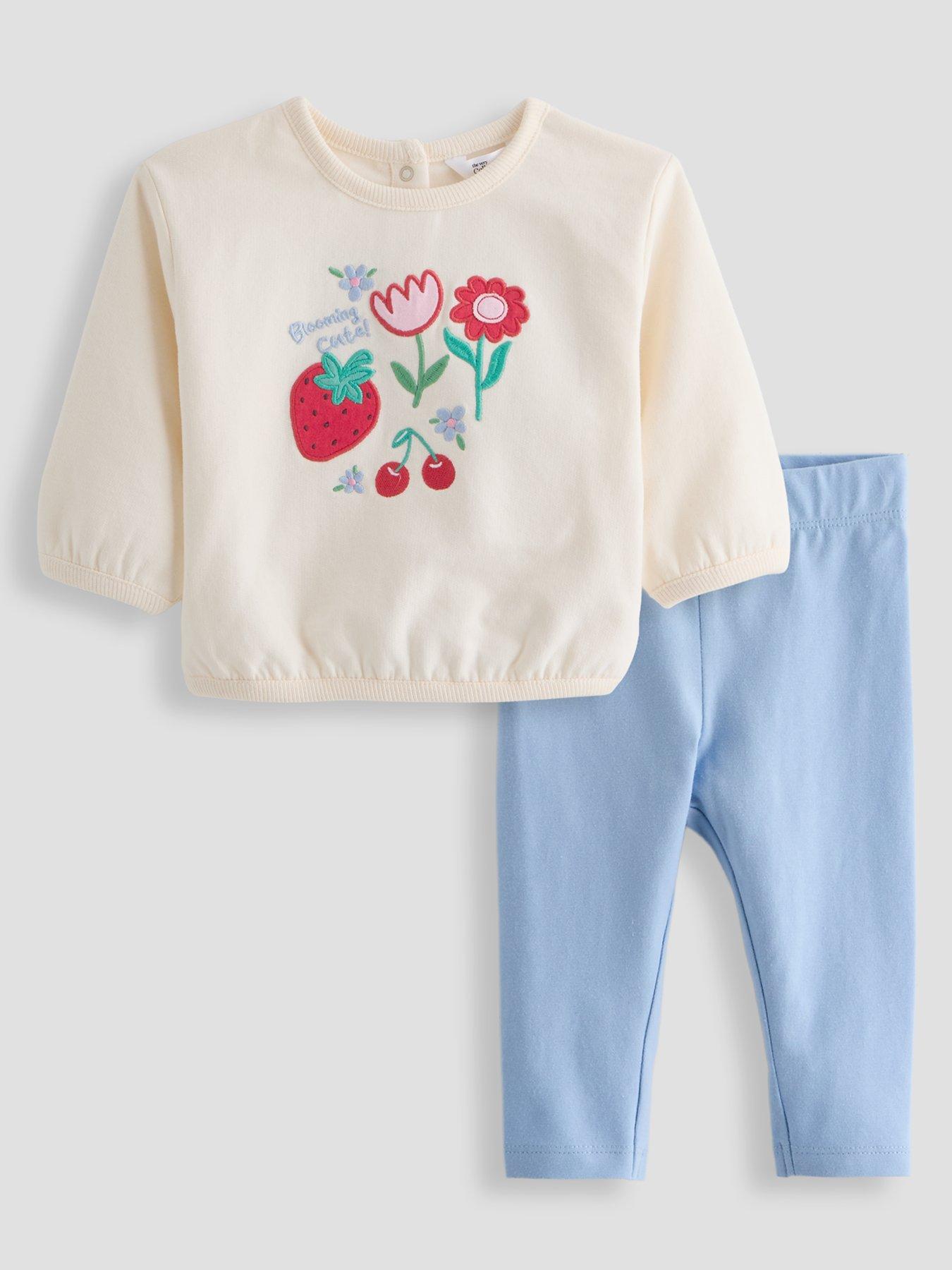 Image 1 of 5 of The Very Collection Embroidered Fruit Patchwork Top and Leggings Set - Cream