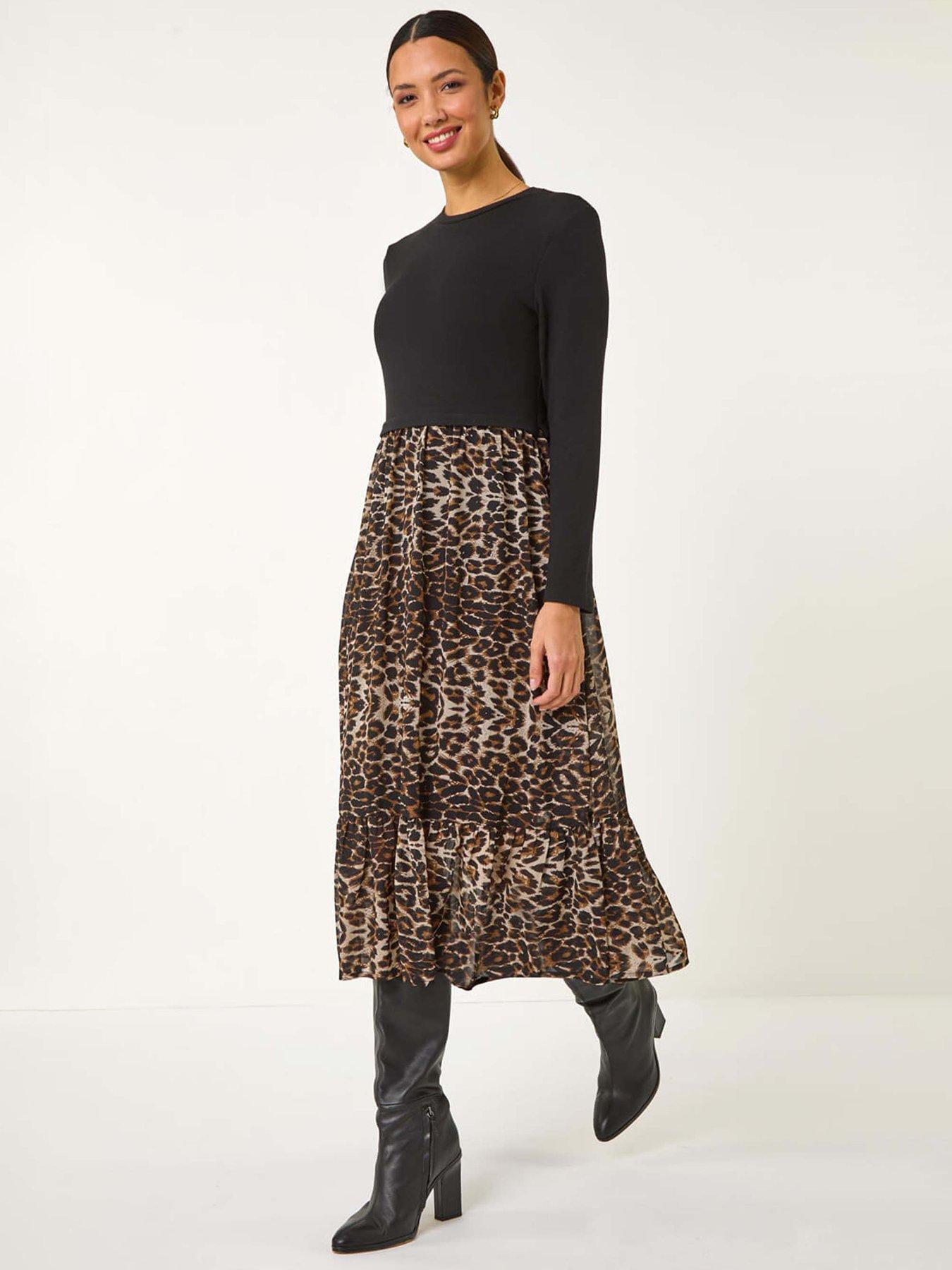 roman-2-in-1-animal-print-stretch-midi-dress-beigefront