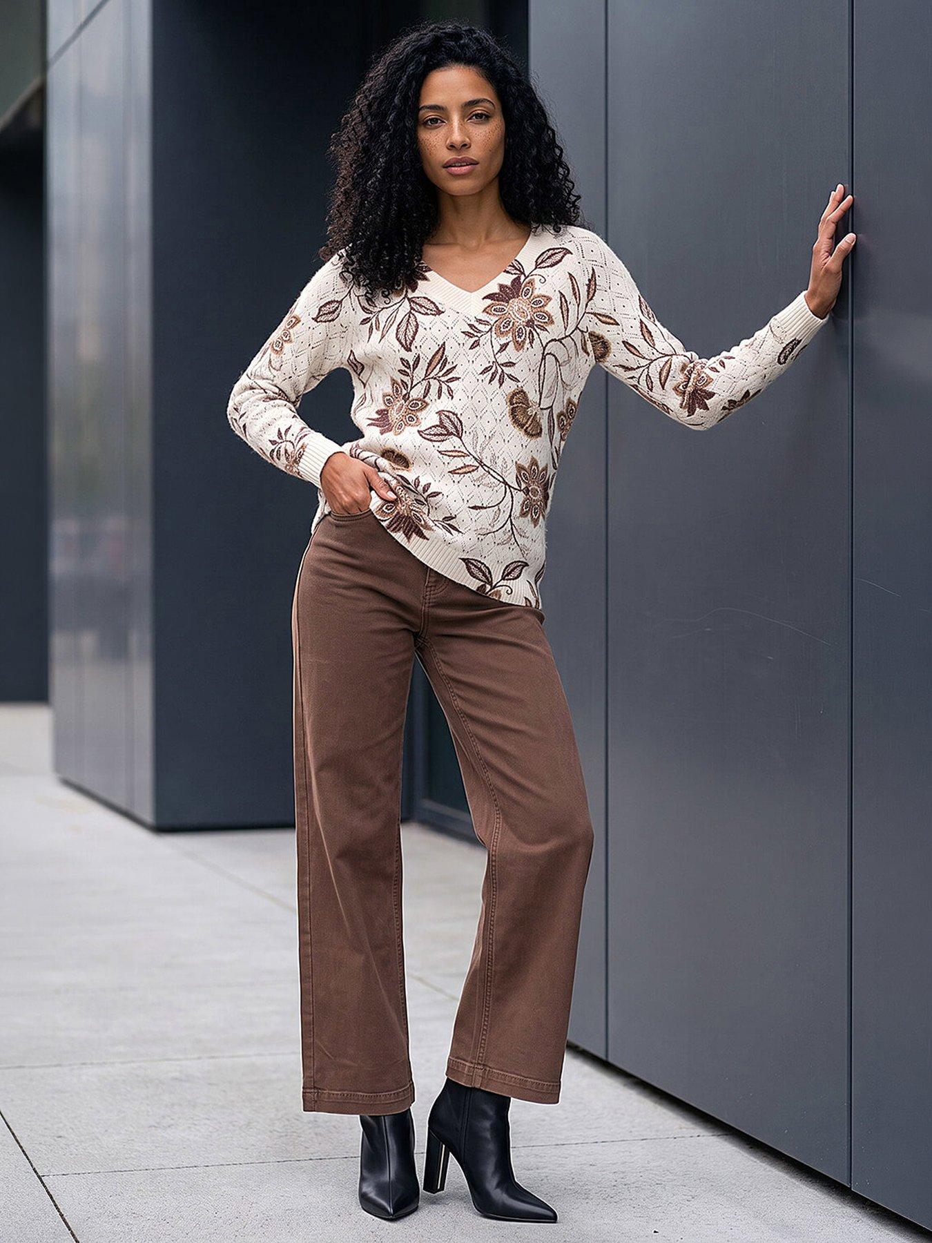 Image 3 of 4 of Roman Floral Print V-neck Knit Jumper - Ivory