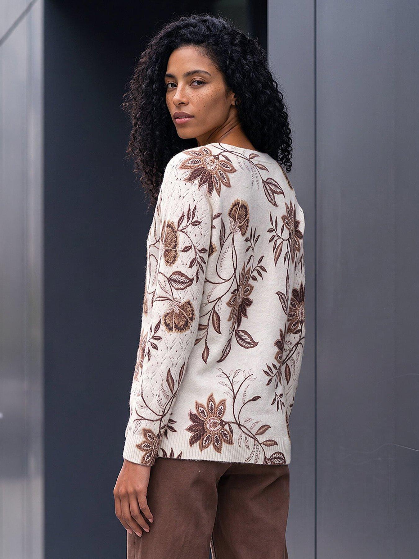 Image 4 of 4 of Roman Floral Print V-neck Knit Jumper - Ivory