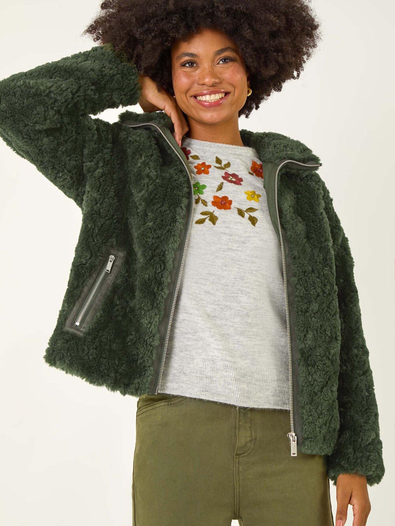 Roman Teddy Borg Bomber Coat - Green