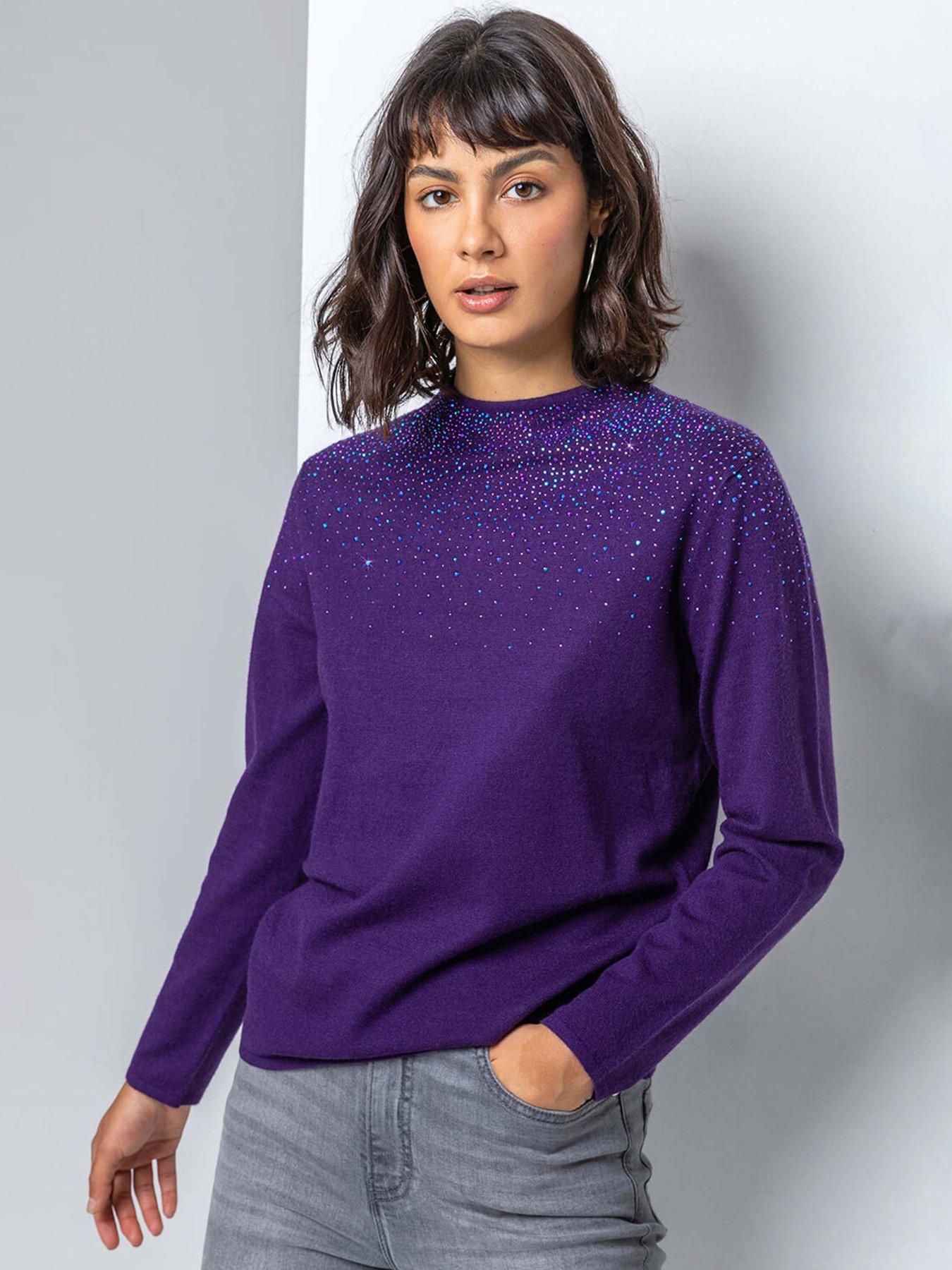 Roman Diamante Long Sleeve Jumper - Purple