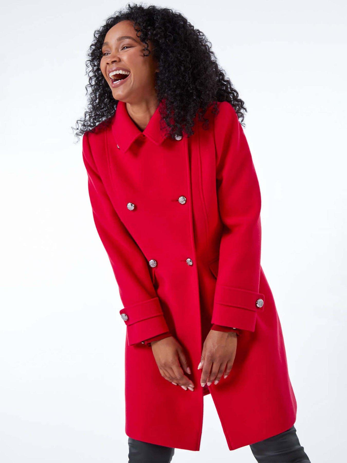 Roman Petite Double Breasted Military Coat - Red