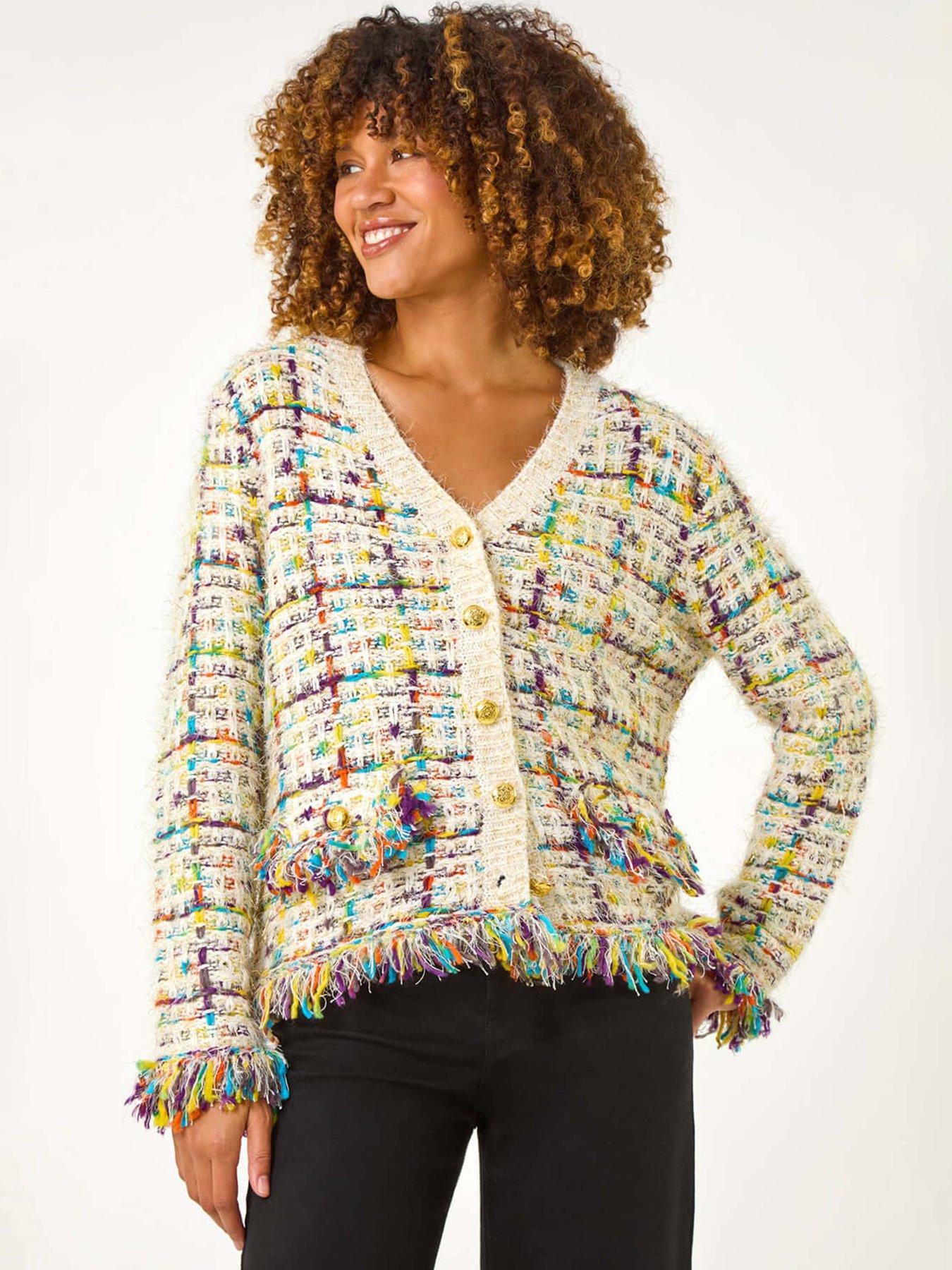 Roman Textured Fringe Knit Cardigan - Ivory