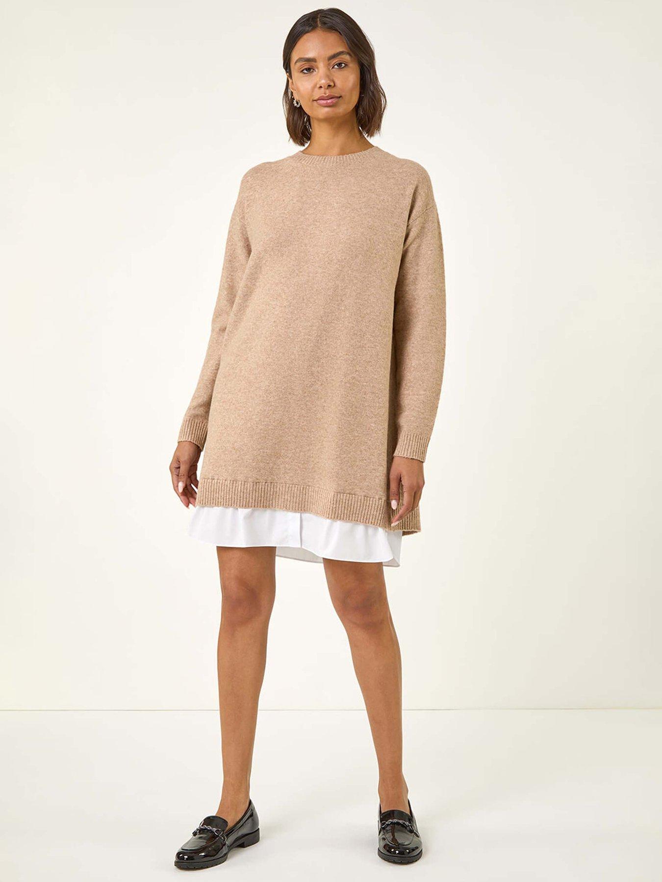 Roman Mock Shirt Knitted Dress - Natural