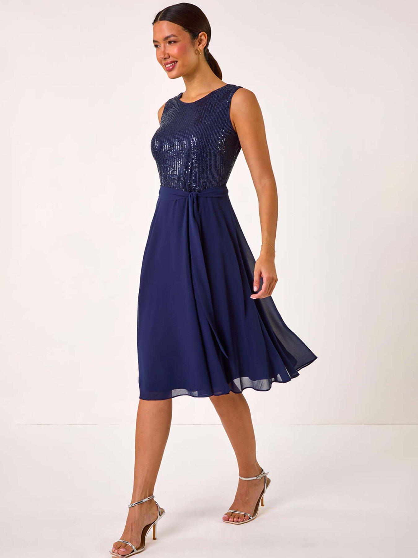 roman-sequin-bodice-belted-chiffon-dress-navy
