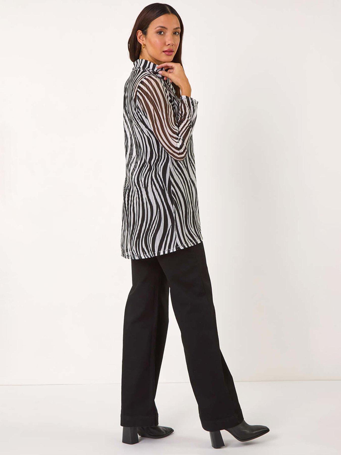 roman-wavy-linear-print-cowl-neck-tunic-blackstillFront
