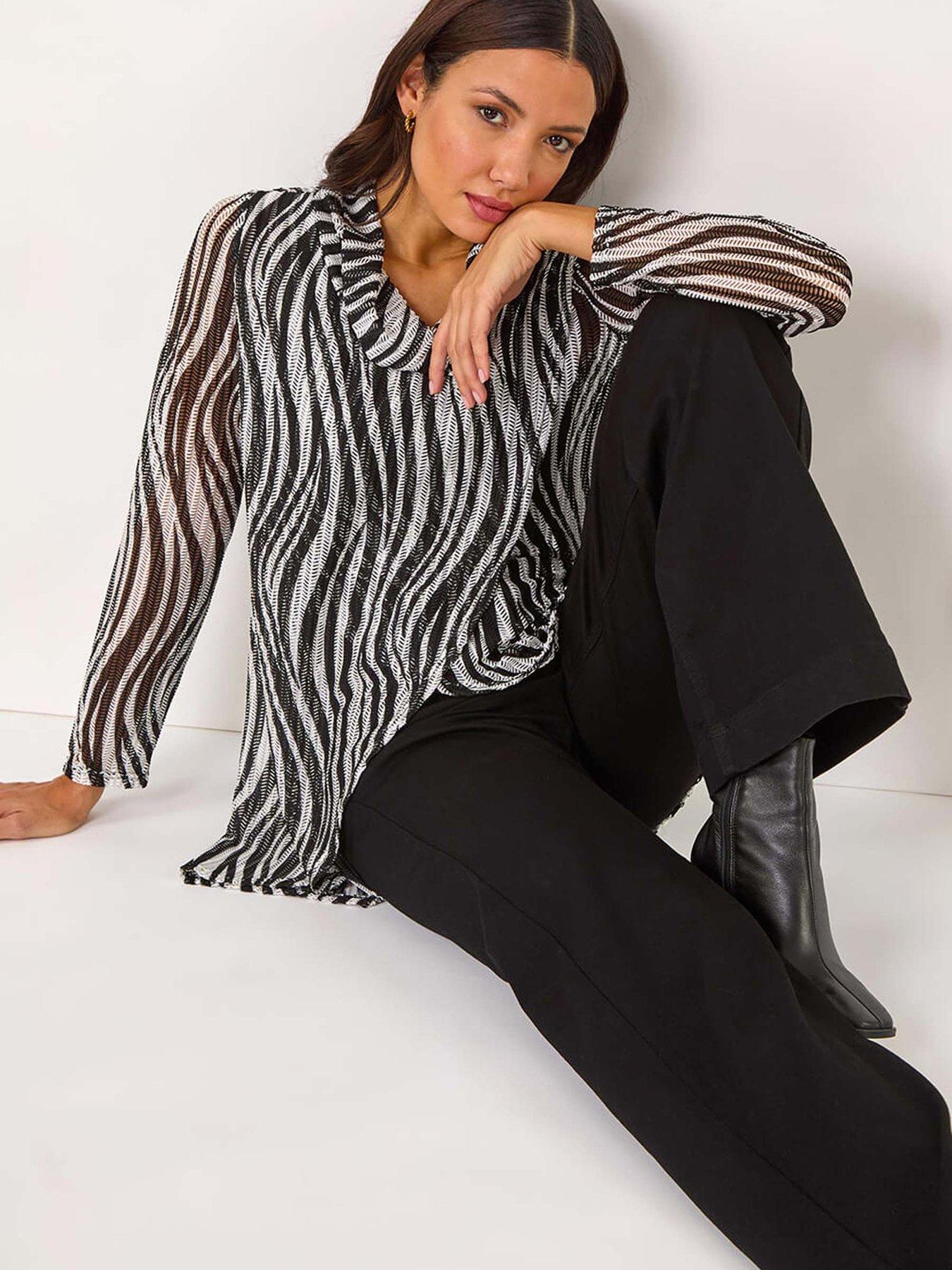 roman-wavy-linear-print-cowl-neck-tunic-blackoutfit