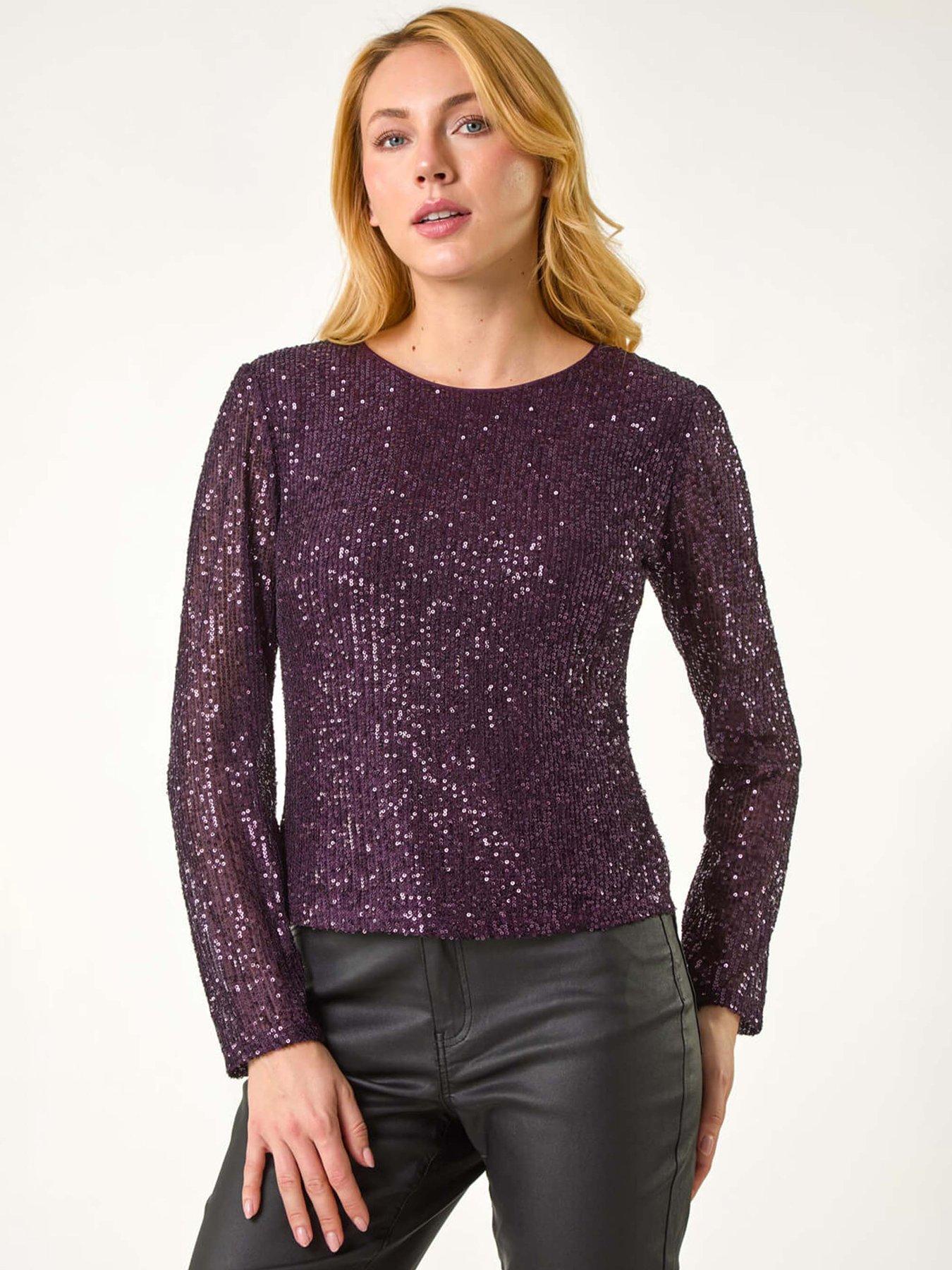 roman-dusk-sequin-long-sleeve-stretch-top-purplefront