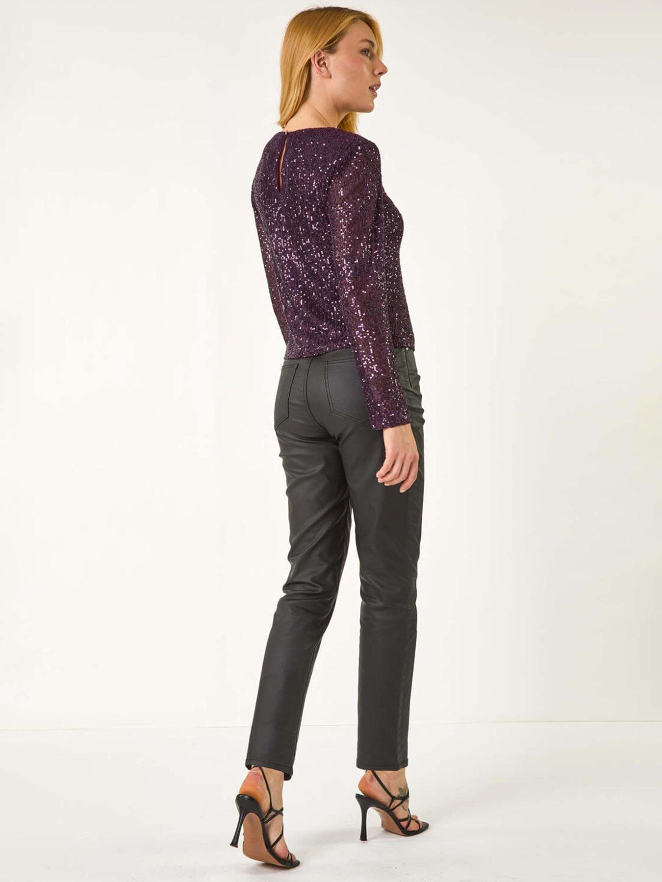 roman-dusk-sequin-long-sleeve-stretch-top-purplestillFront