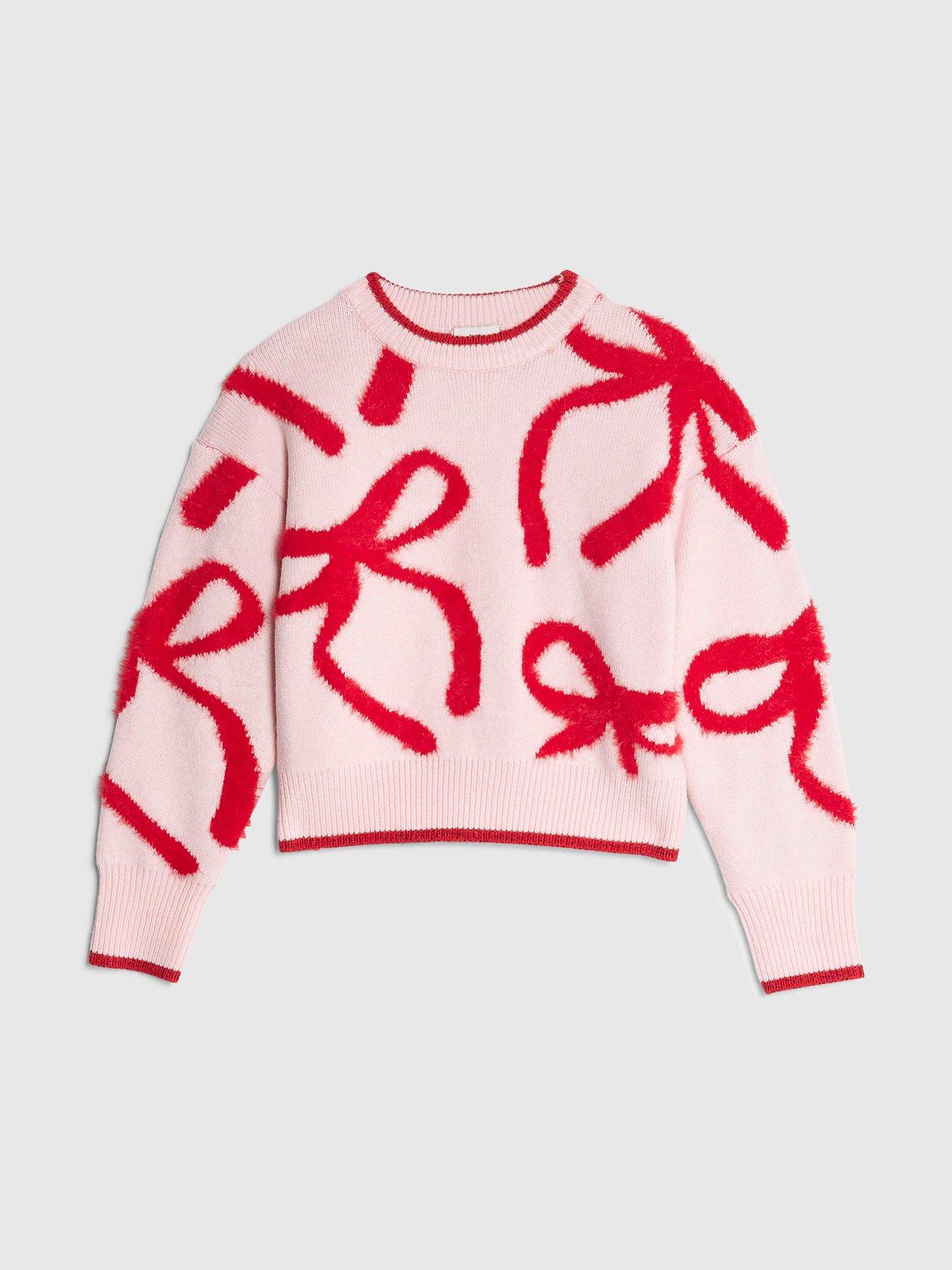 River Island Older Girls Fluffy Bow Jumper - Pink
