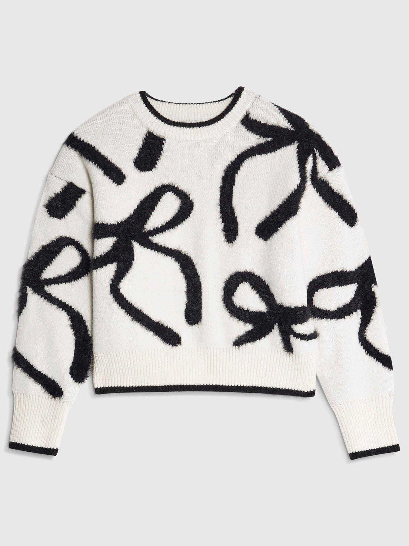 River Island Older Girls Fluffy Bow Jumper - White - Cream