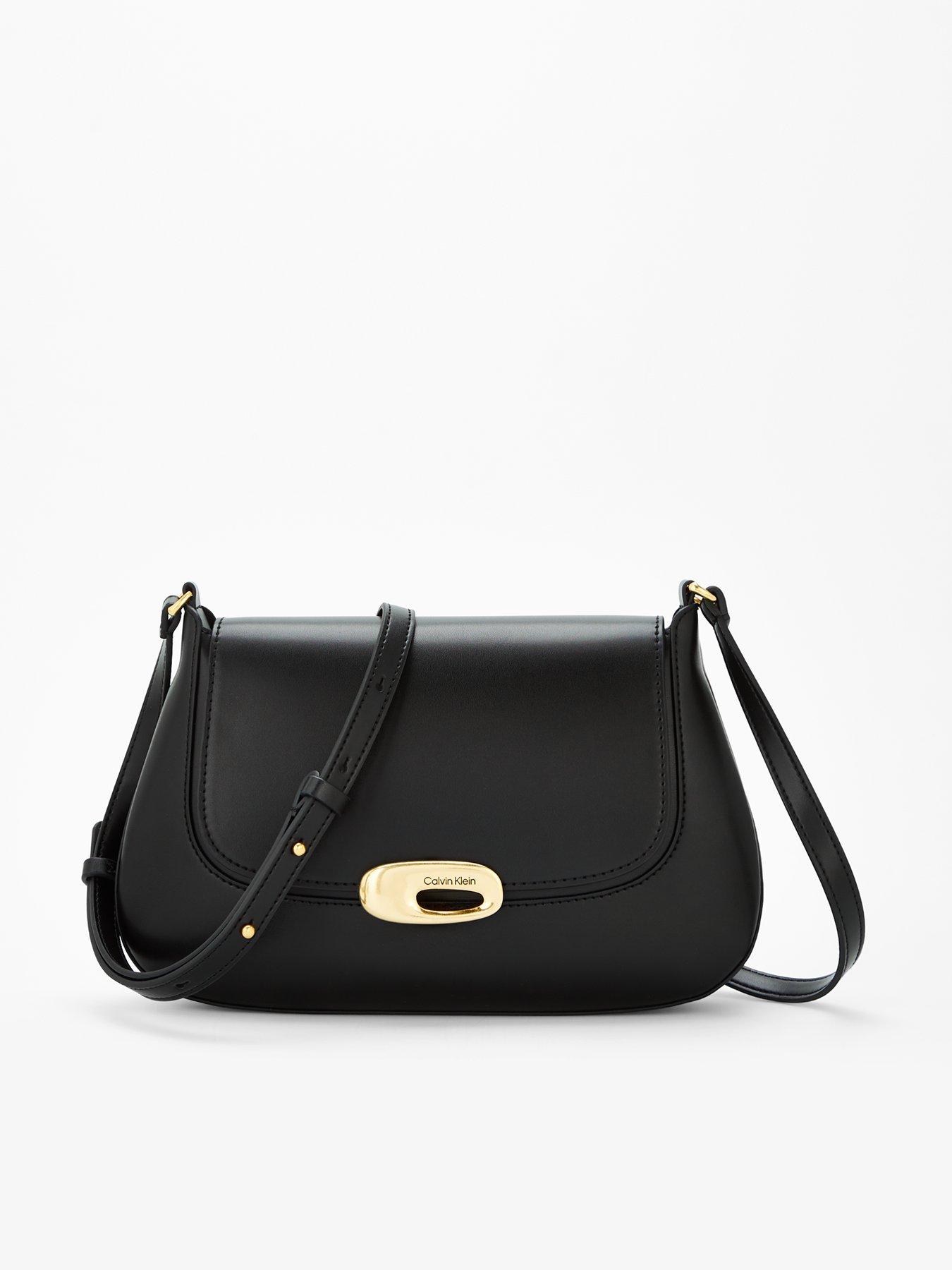 Calvin Klein Hardware Flap Medium Crossbody Bag - Black/ Tumbled Deep Gold