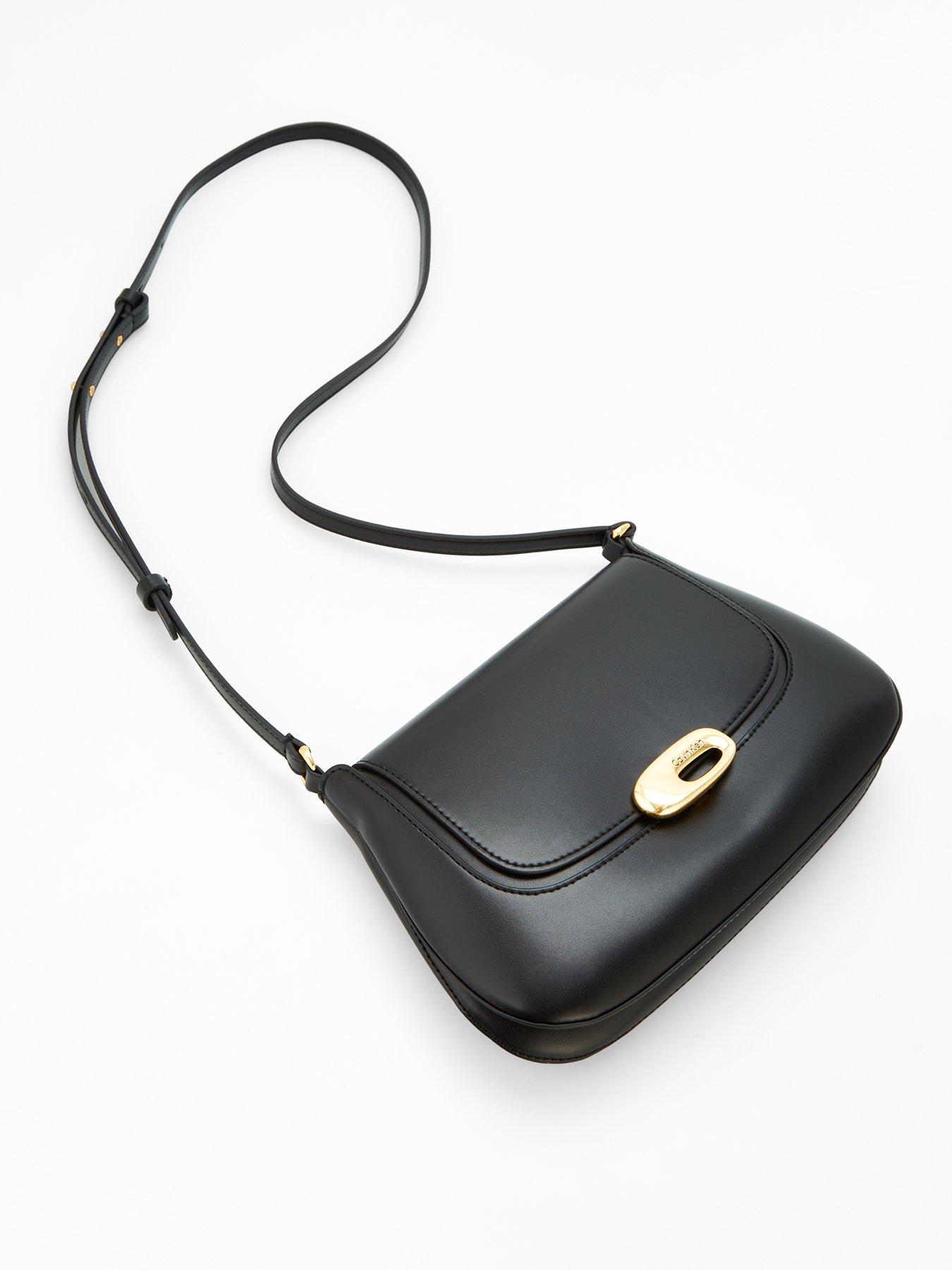 Image 2 of 5 of Calvin Klein Hardware Flap Medium Crossbody Bag - Black/Tumbled Deep Gold