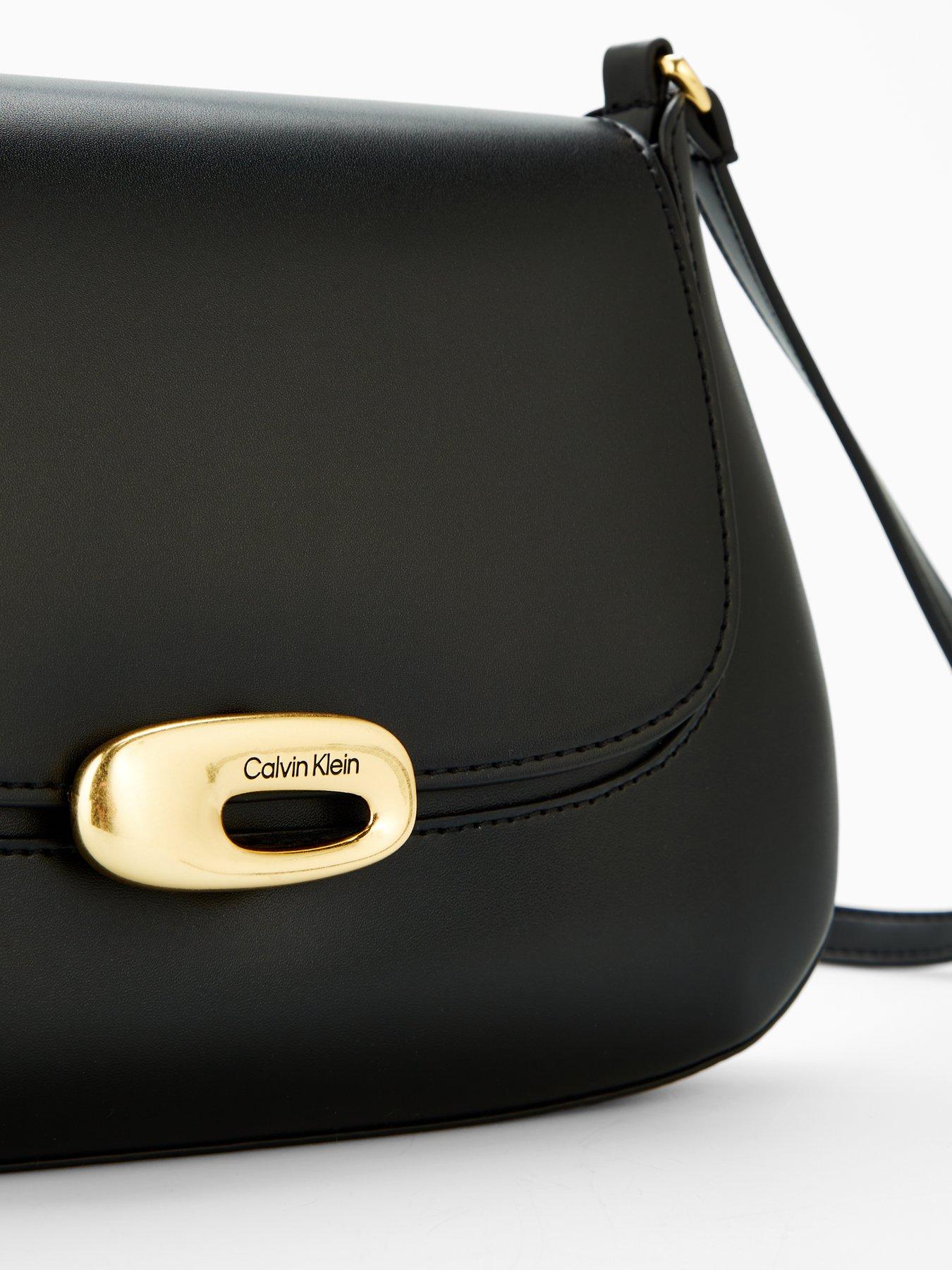 Image 3 of 5 of Calvin Klein Hardware Flap Medium Crossbody Bag - Black/Tumbled Deep Gold