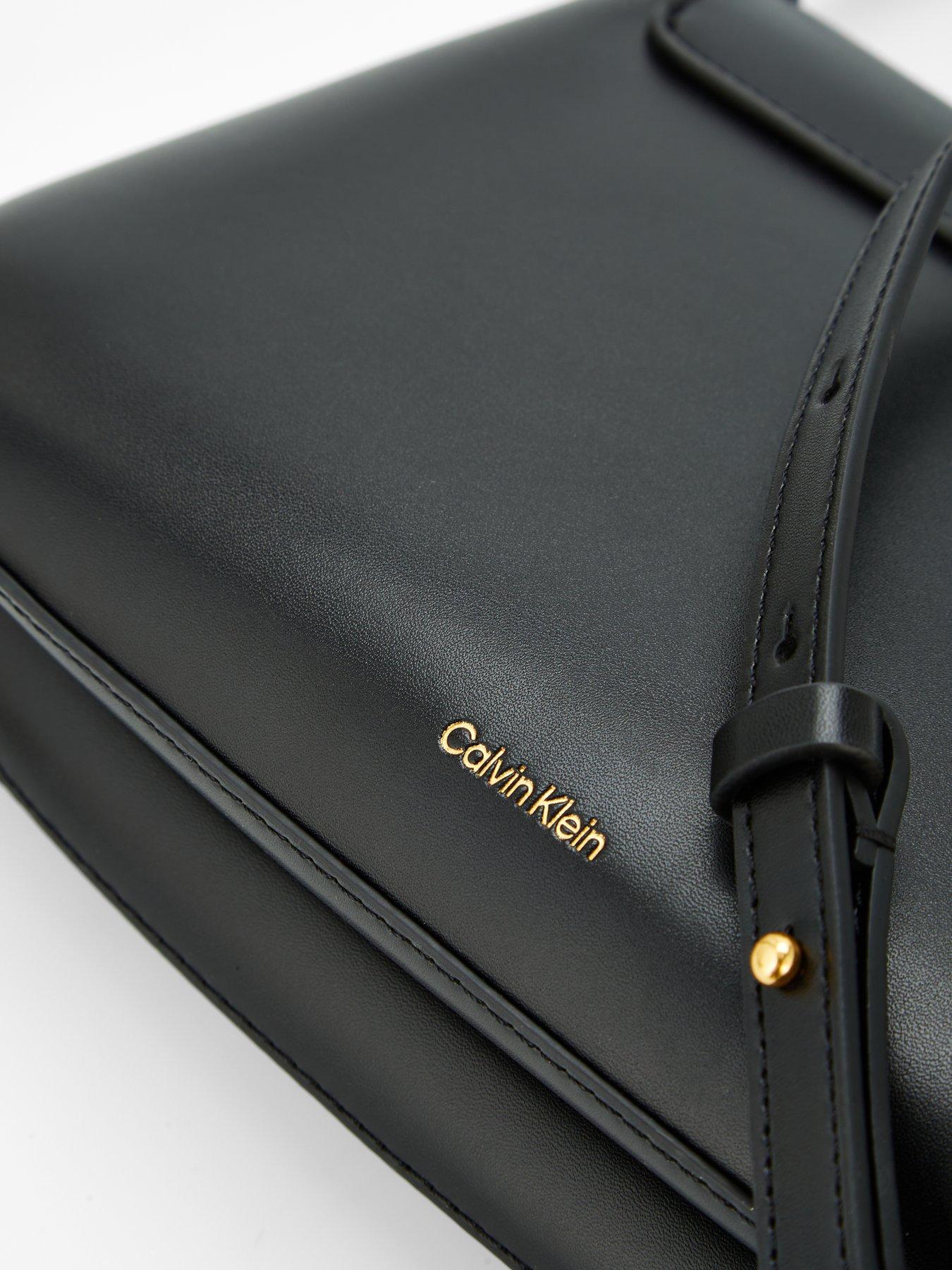 Image 4 of 5 of Calvin Klein Hardware Flap Medium Crossbody Bag - Black/Tumbled Deep Gold