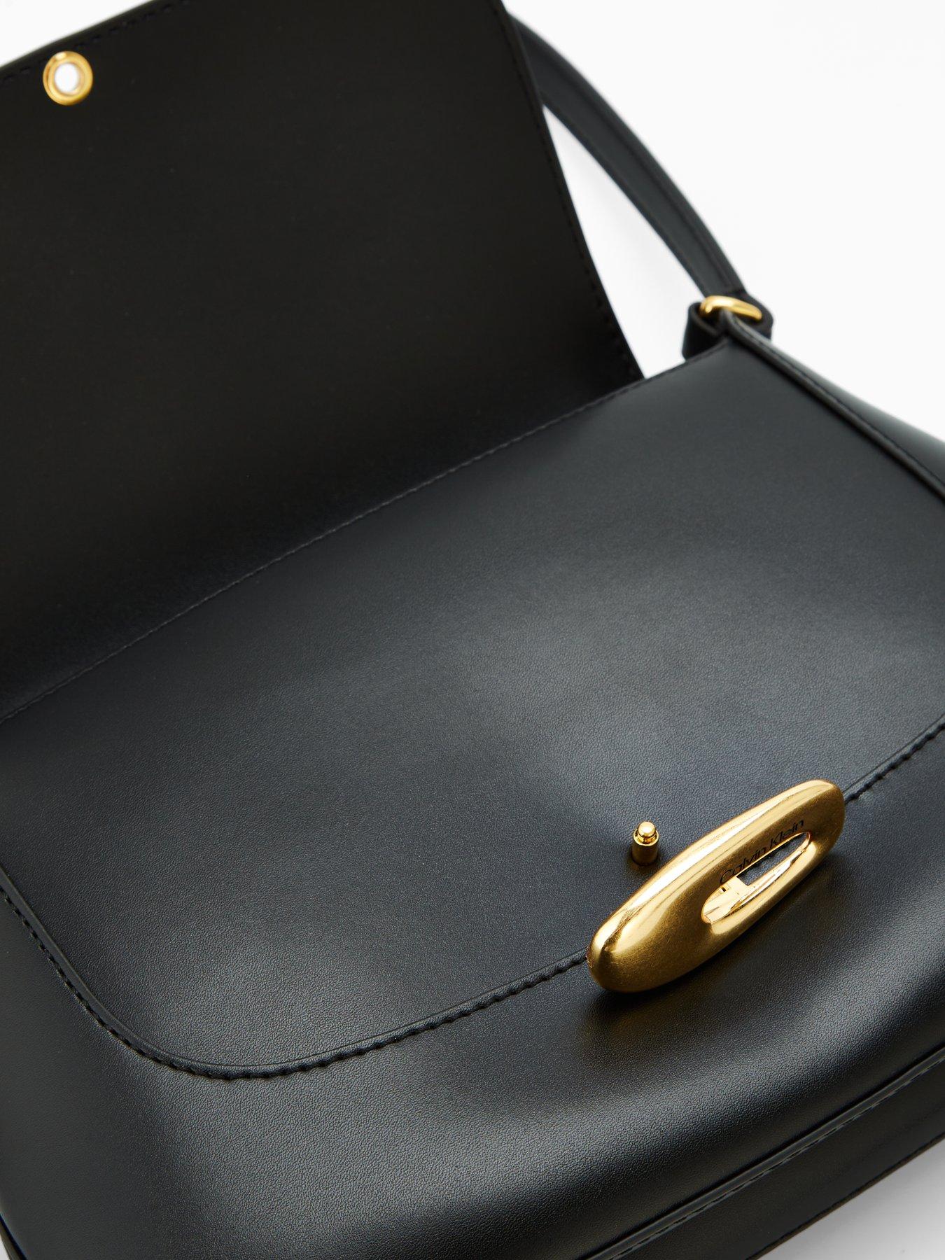 Image 5 of 5 of Calvin Klein Hardware Flap Medium Crossbody Bag - Black/Tumbled Deep Gold