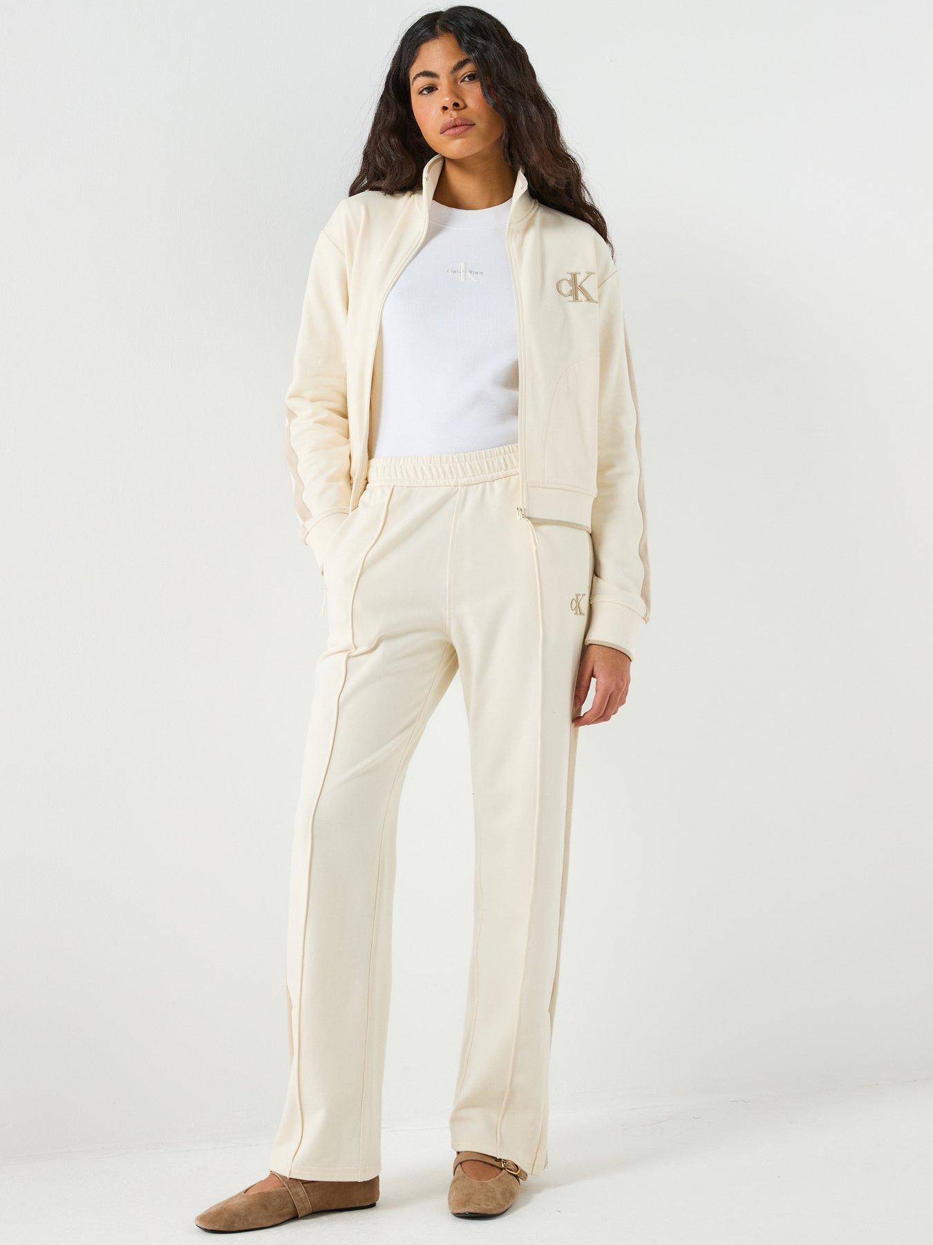 Image 3 of 6 of Calvin Klein Jeans Stretch Terry Track Jacket - White