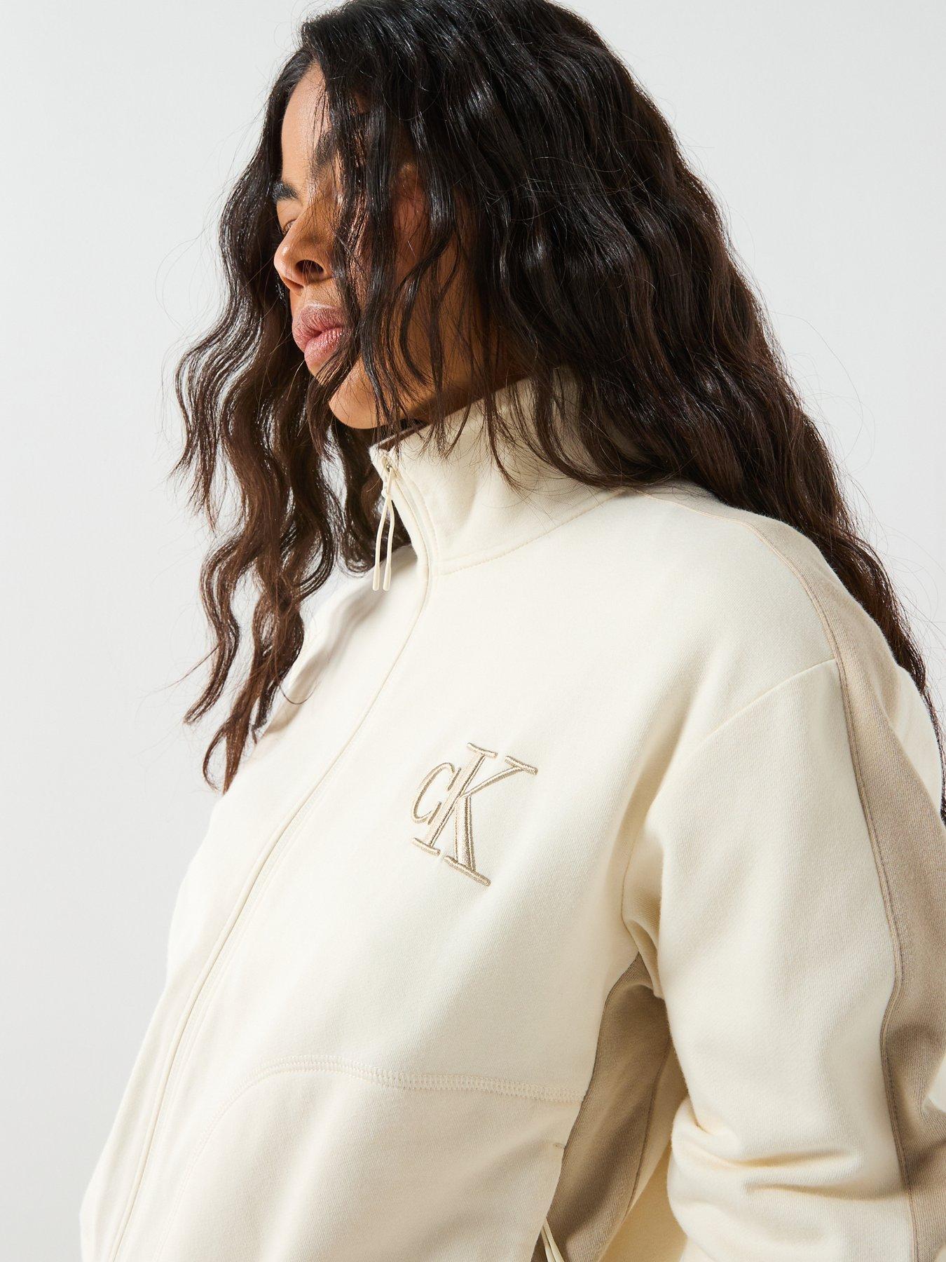 Image 4 of 6 of Calvin Klein Jeans Stretch Terry Track Jacket - White