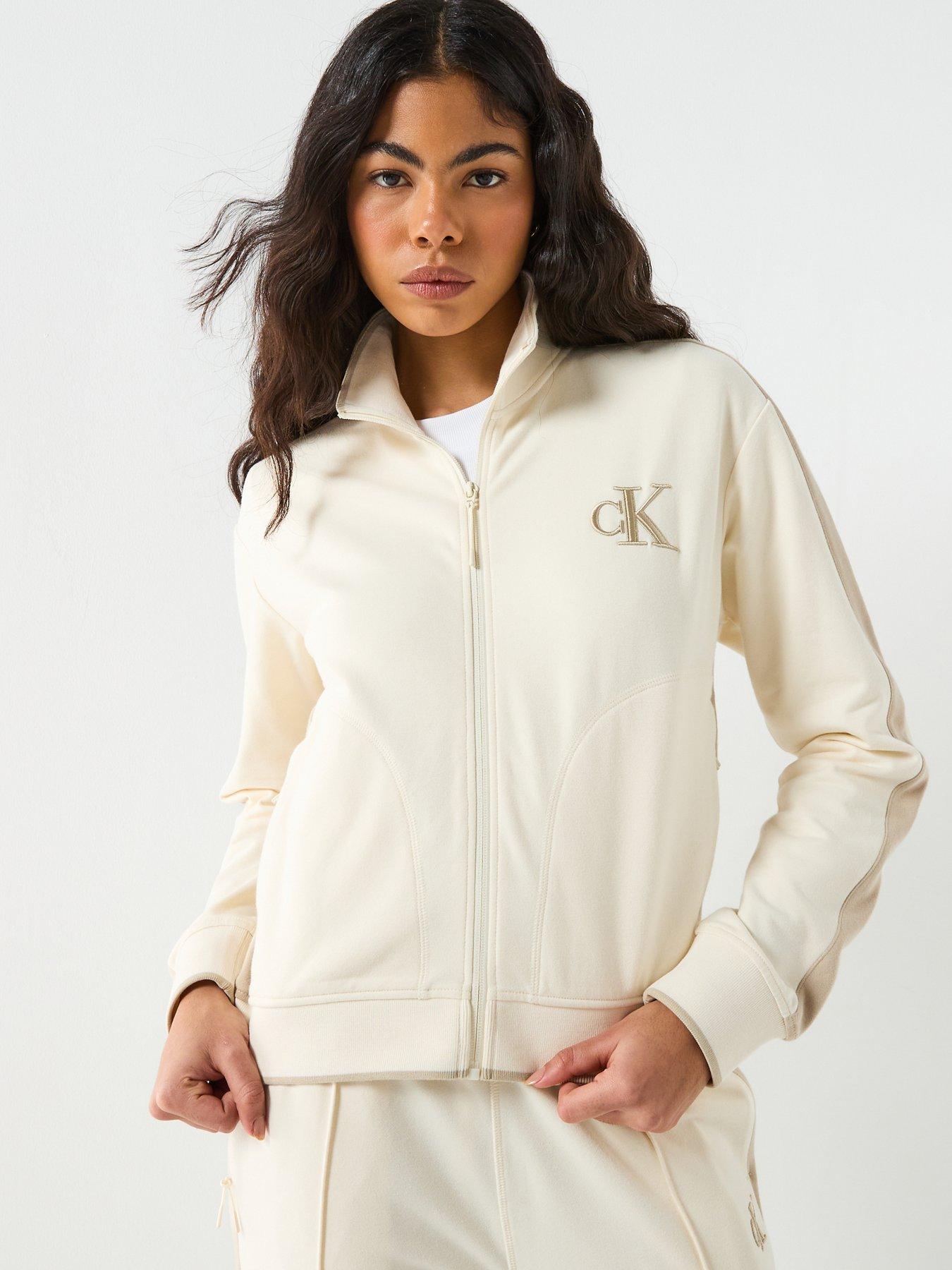 Image 6 of 6 of Calvin Klein Jeans Stretch Terry Track Jacket - White
