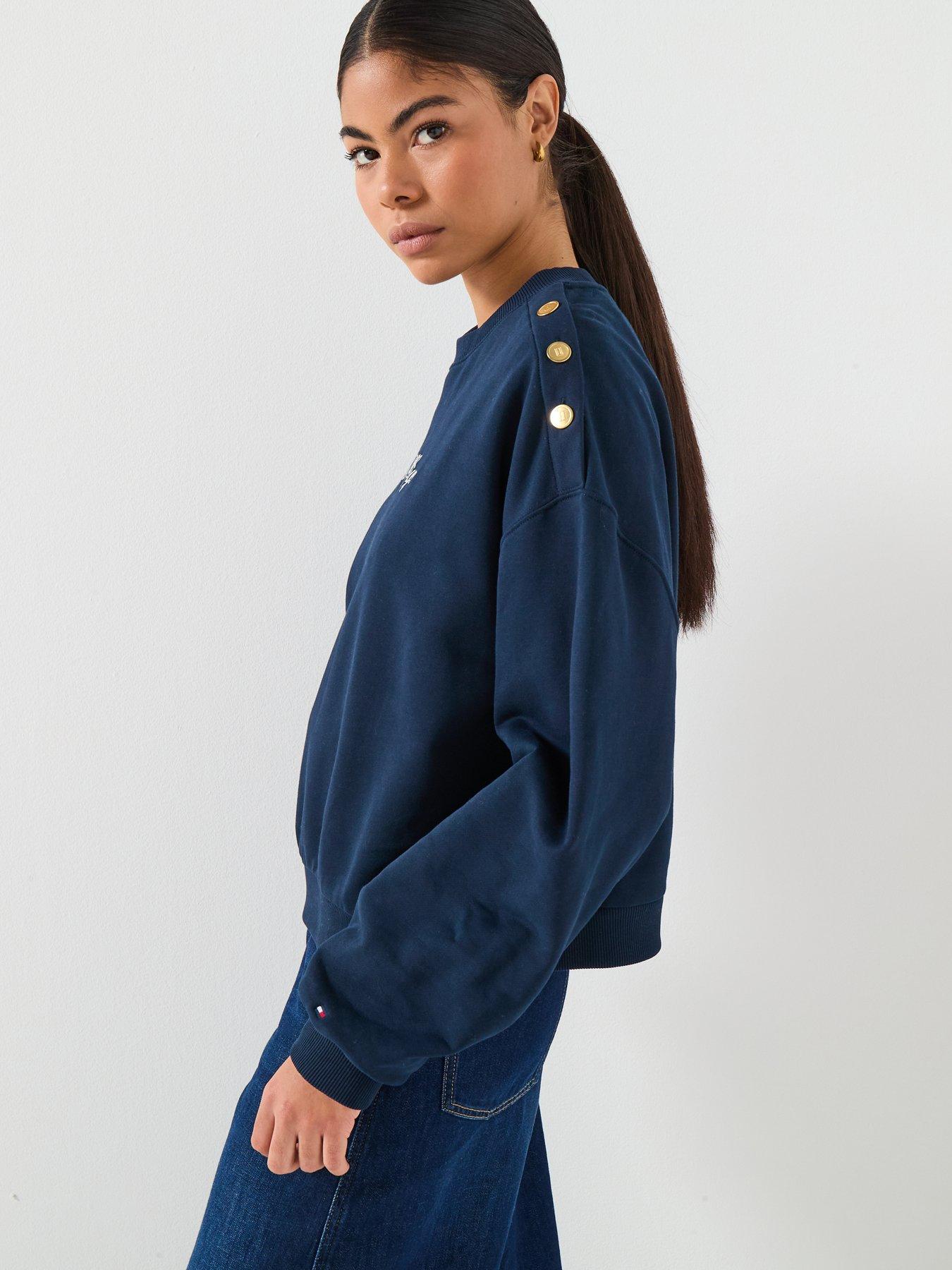 Image 4 of 6 of Tommy Hilfiger Gold Button Detailed Sweatshirt - Dark Night Navy