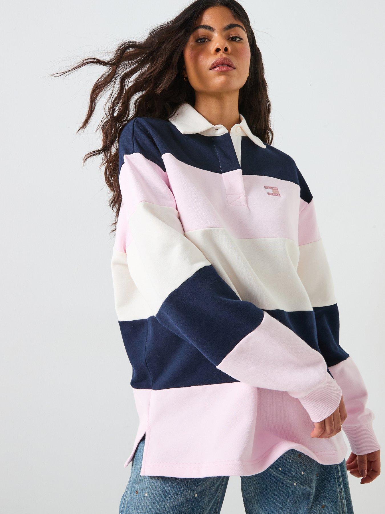 Tommy Jeans Badge Stripe Rugby Sweater -  Light Pink