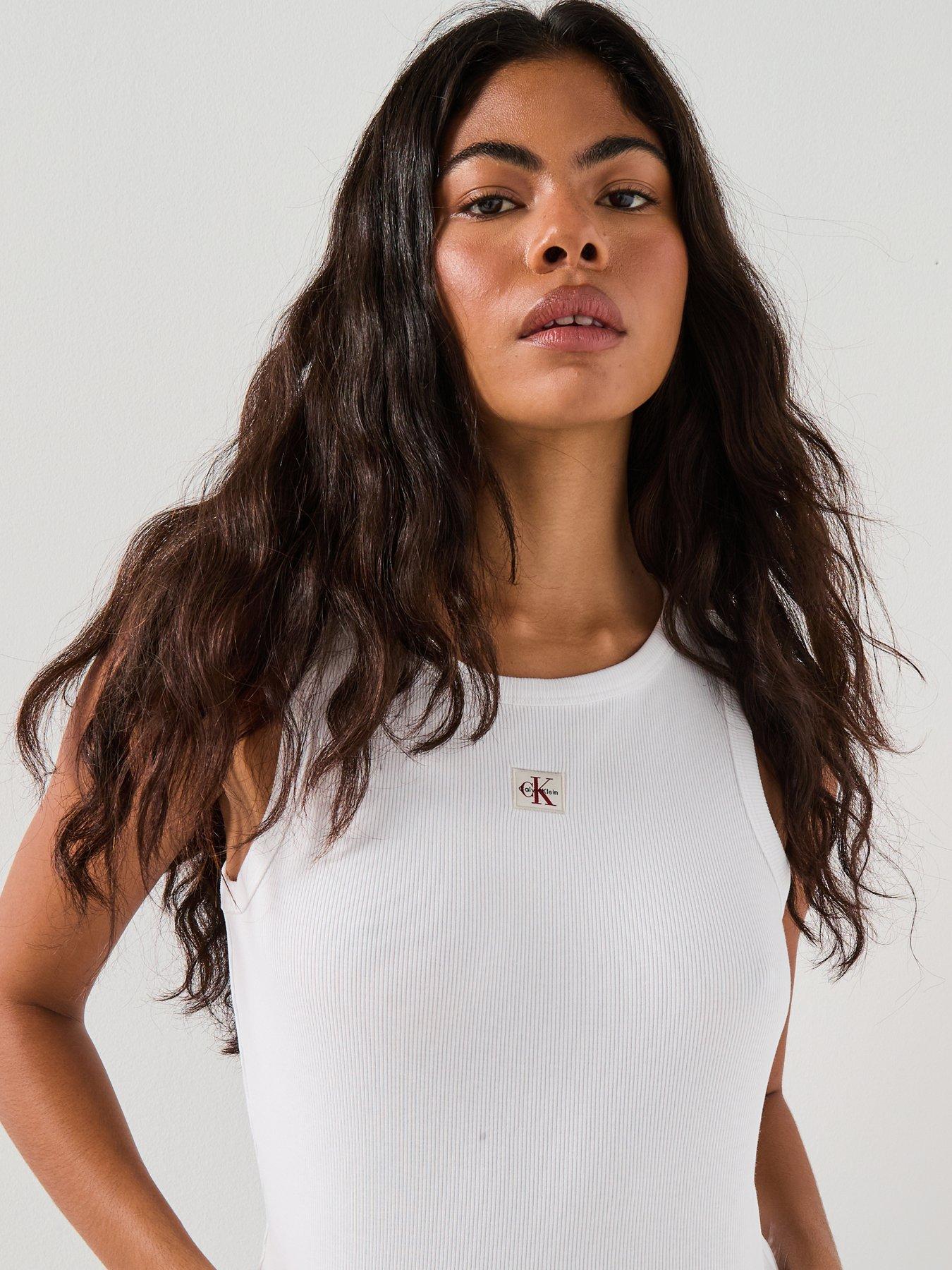 Image 4 of 6 of Calvin Klein Jeans Woven Ribbed T-shirt - Brilliant White