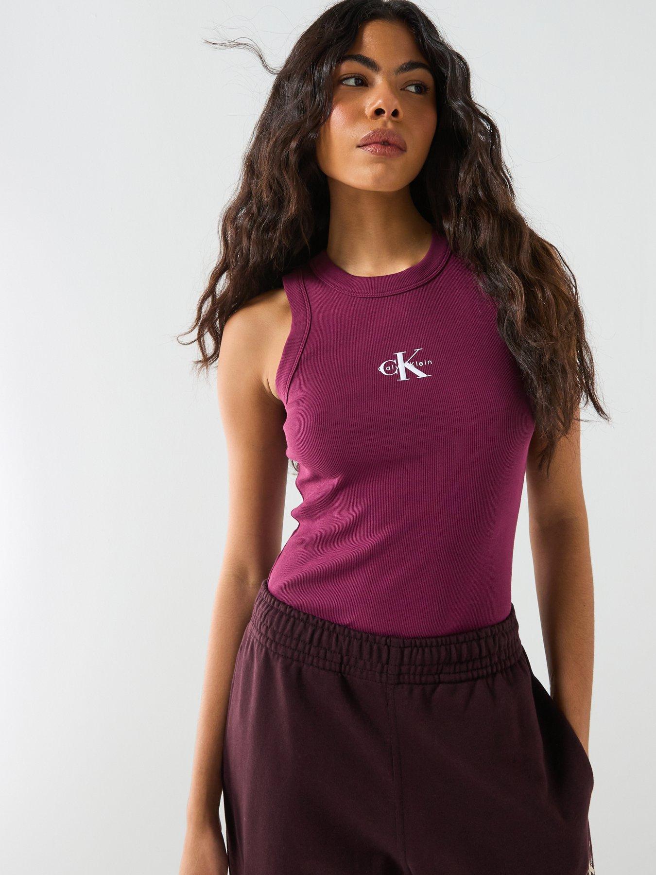 Image 5 of 6 of Calvin Klein Jeans Monogram Rib Tank - Hot Berry