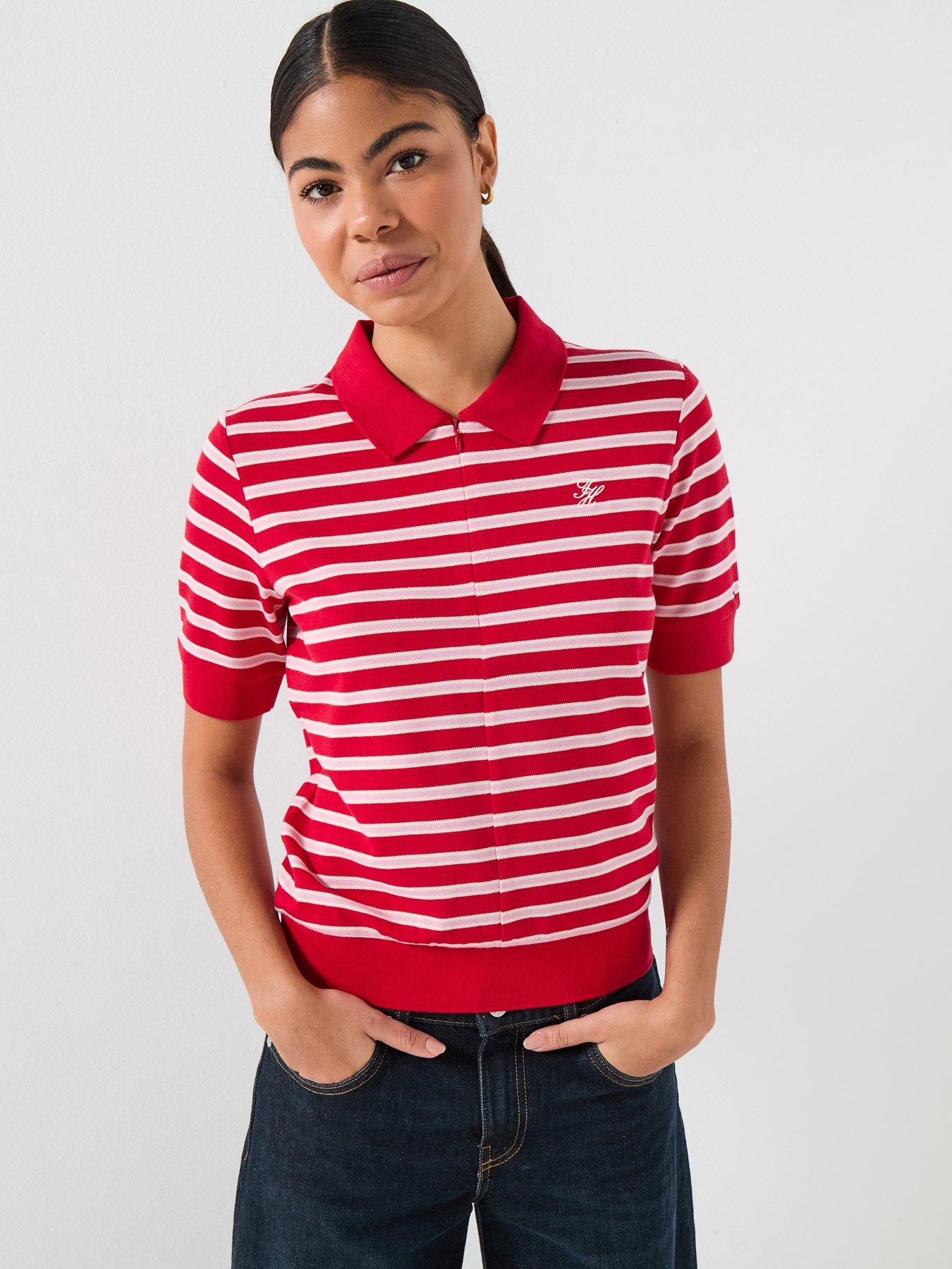 tommy-hilfiger-zip-short-sleeve-polo-shirt-pinkred