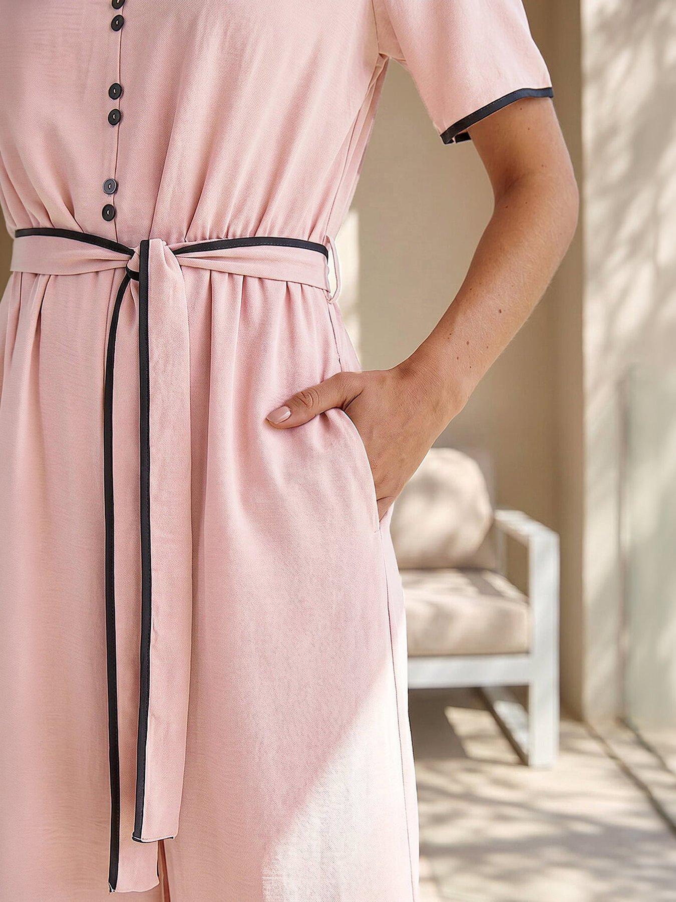 Image 3 of 5 of Roman Belted Wide Leg Jumpsuit - Light Pink