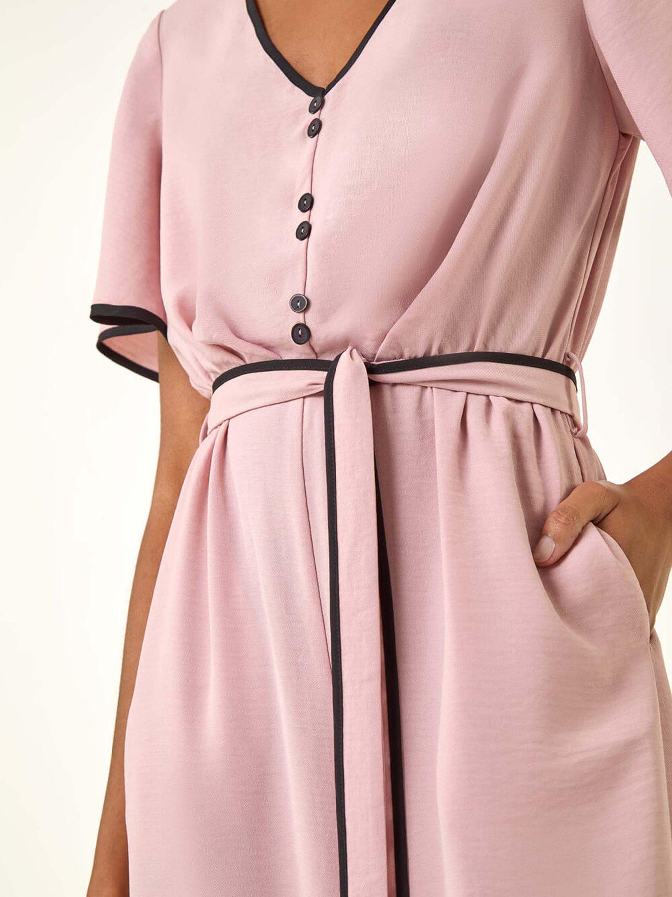 Image 5 of 5 of Roman Belted Wide Leg Jumpsuit - Light Pink