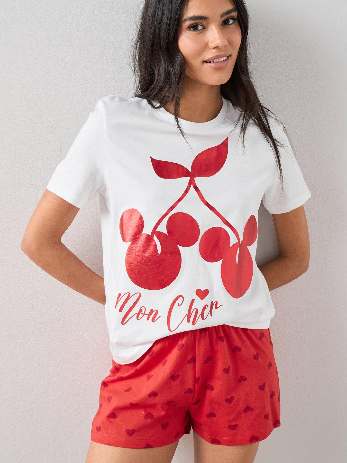 Image 1 of 5 of The Very Collection Minnie Mouse Cherry Short Pyjama Set - Red