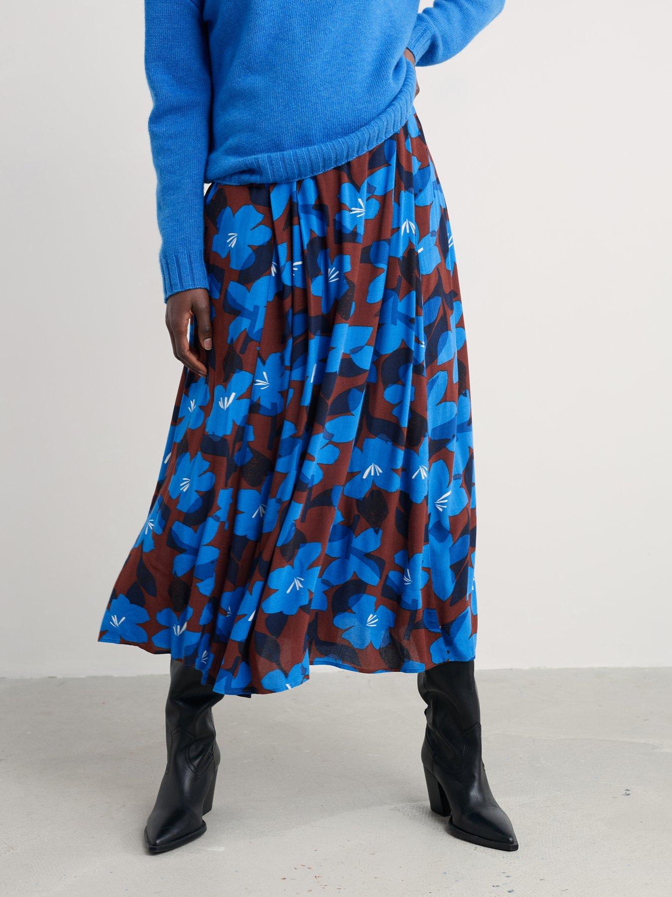 Seasalt Cornwall Lethlean Skirt - Macro Flower Cocoa Blue Print