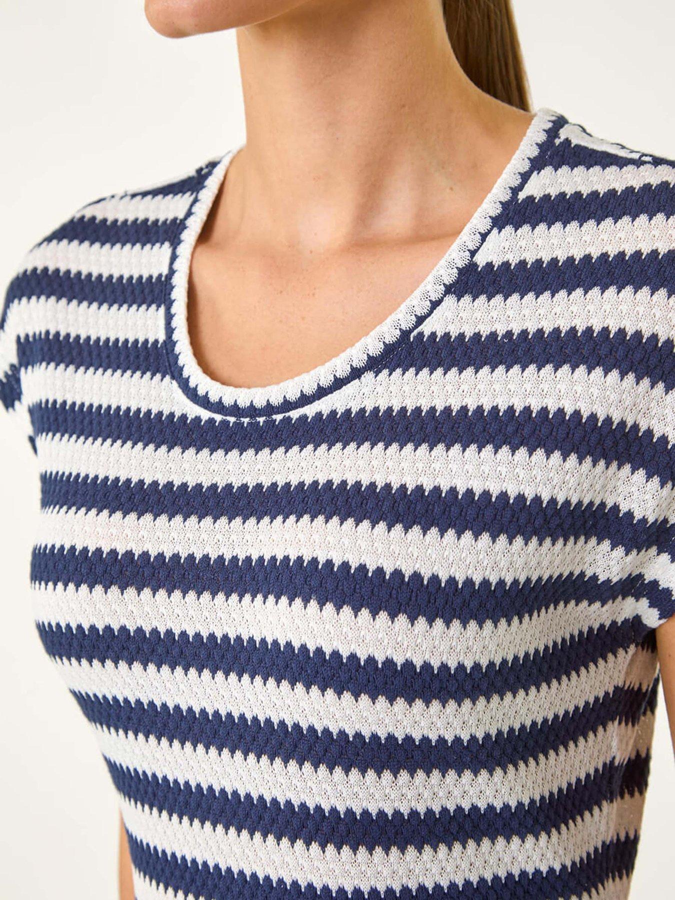 roman-stripe-crochet-midi-dress-navyoutfit