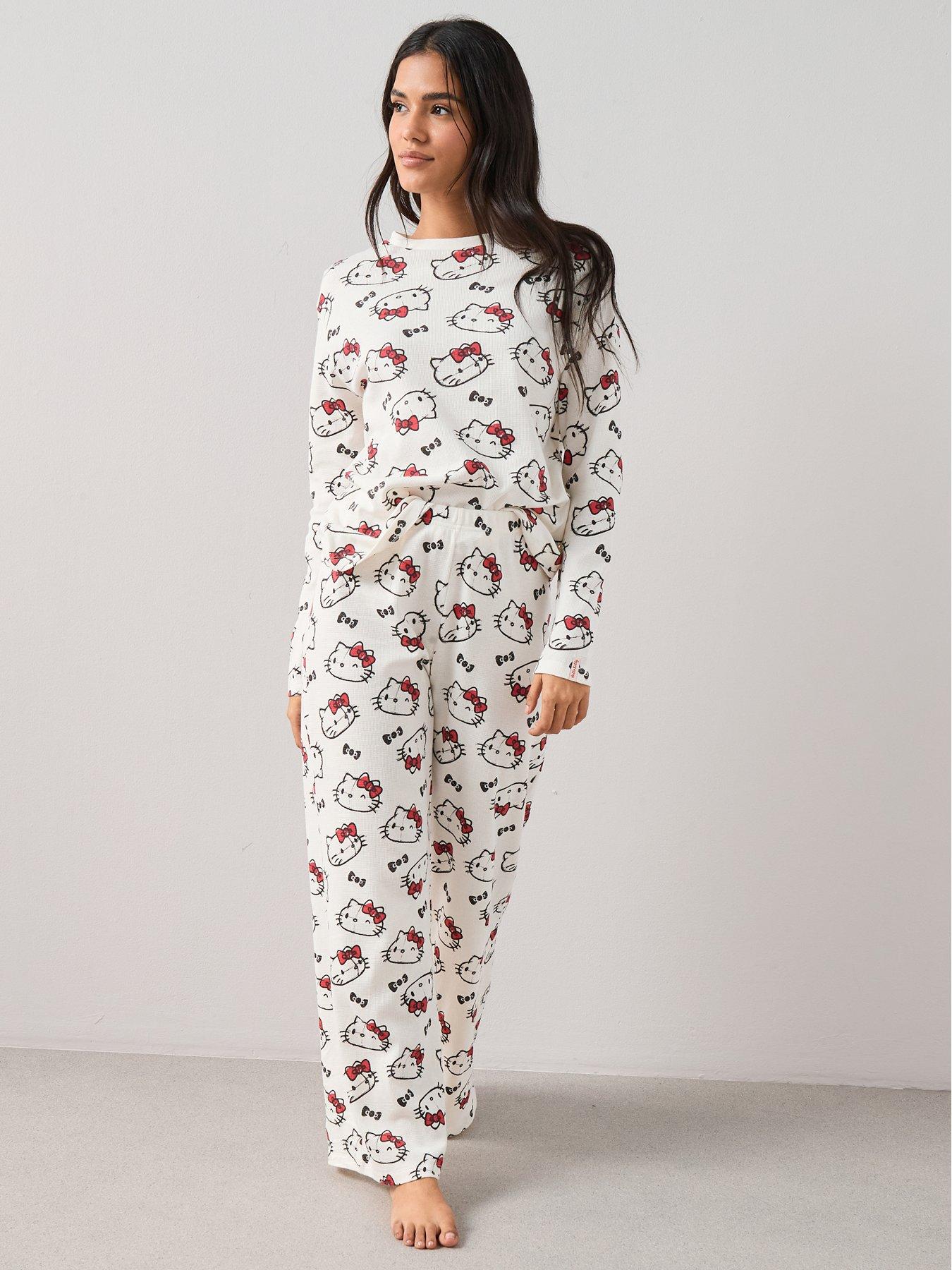 Image 3 of 6 of The Very Collection Hello Kitty Waffle Long Sleeve Pyjama Set - Cream