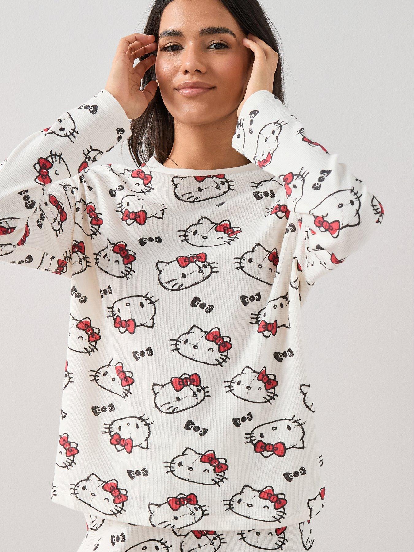 Image 4 of 6 of The Very Collection Hello Kitty Waffle Long Sleeve Pyjama Set - Cream