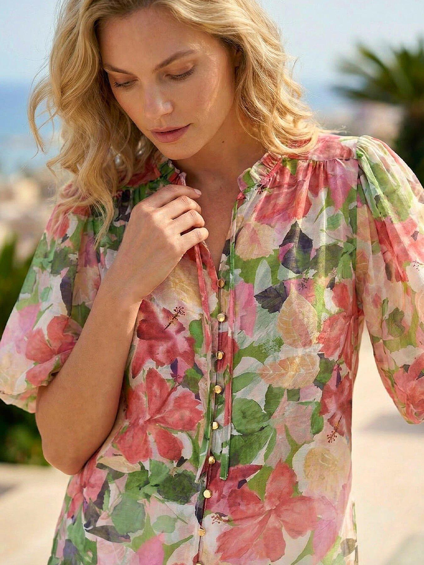 Roman Floral Gathered Blouse - Pink